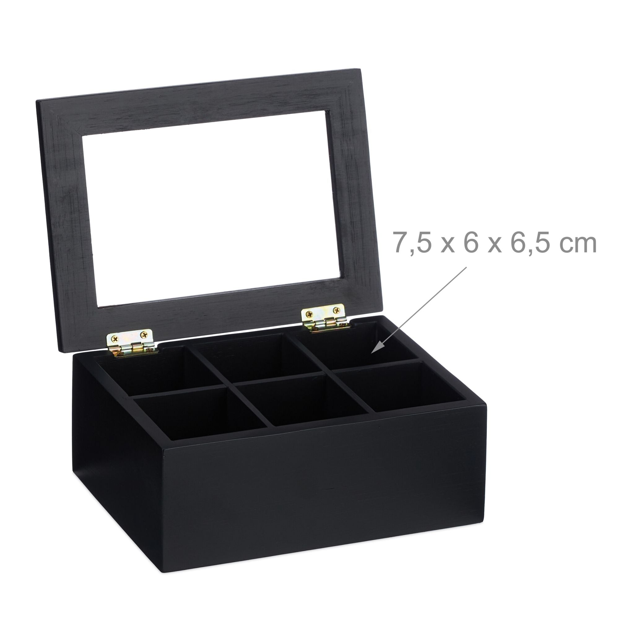 Teebox mit 6 Fächern Schwarz-Transparent von Relaxdays