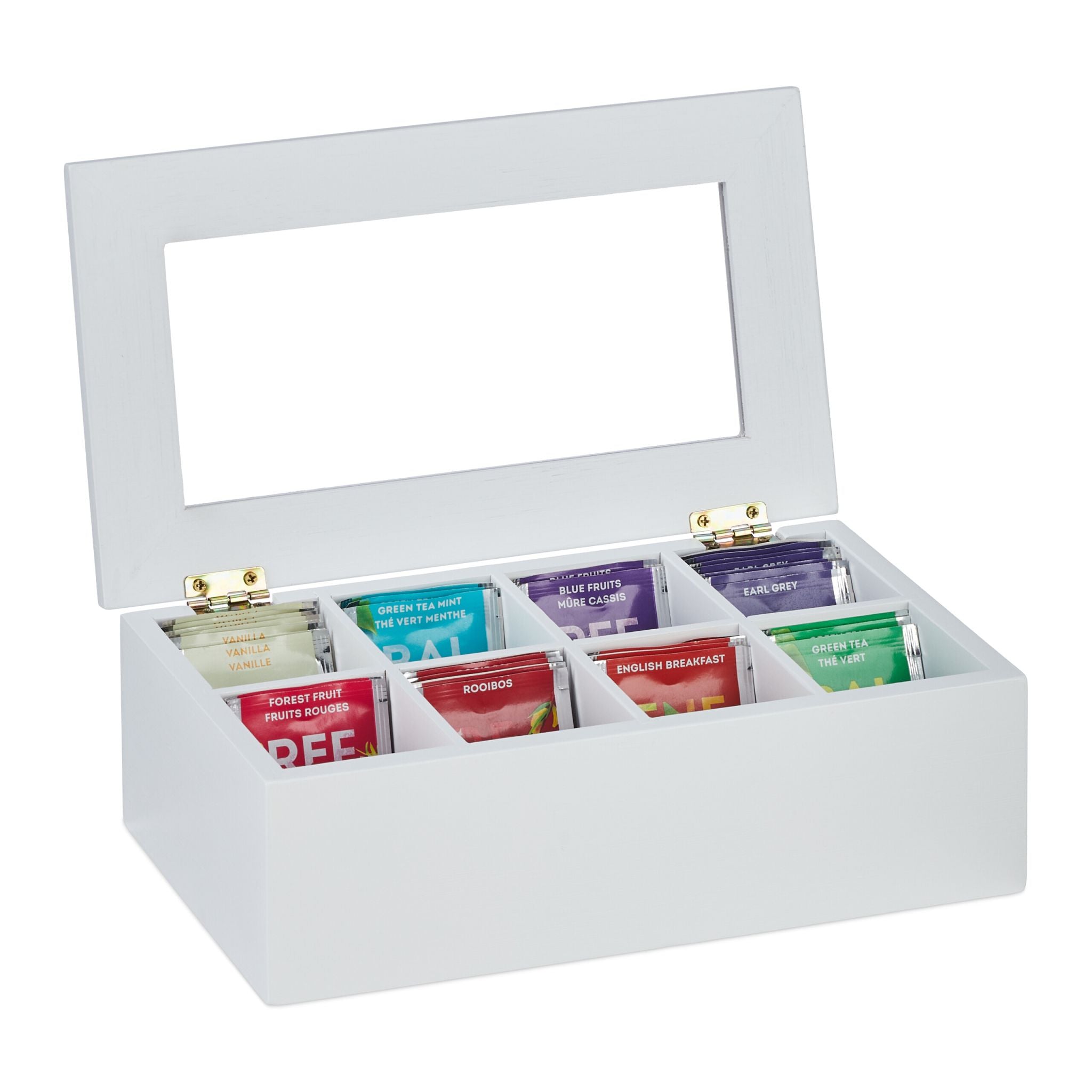 Teebox mit 8 Fächern Weiss-Transparent von Relaxdays