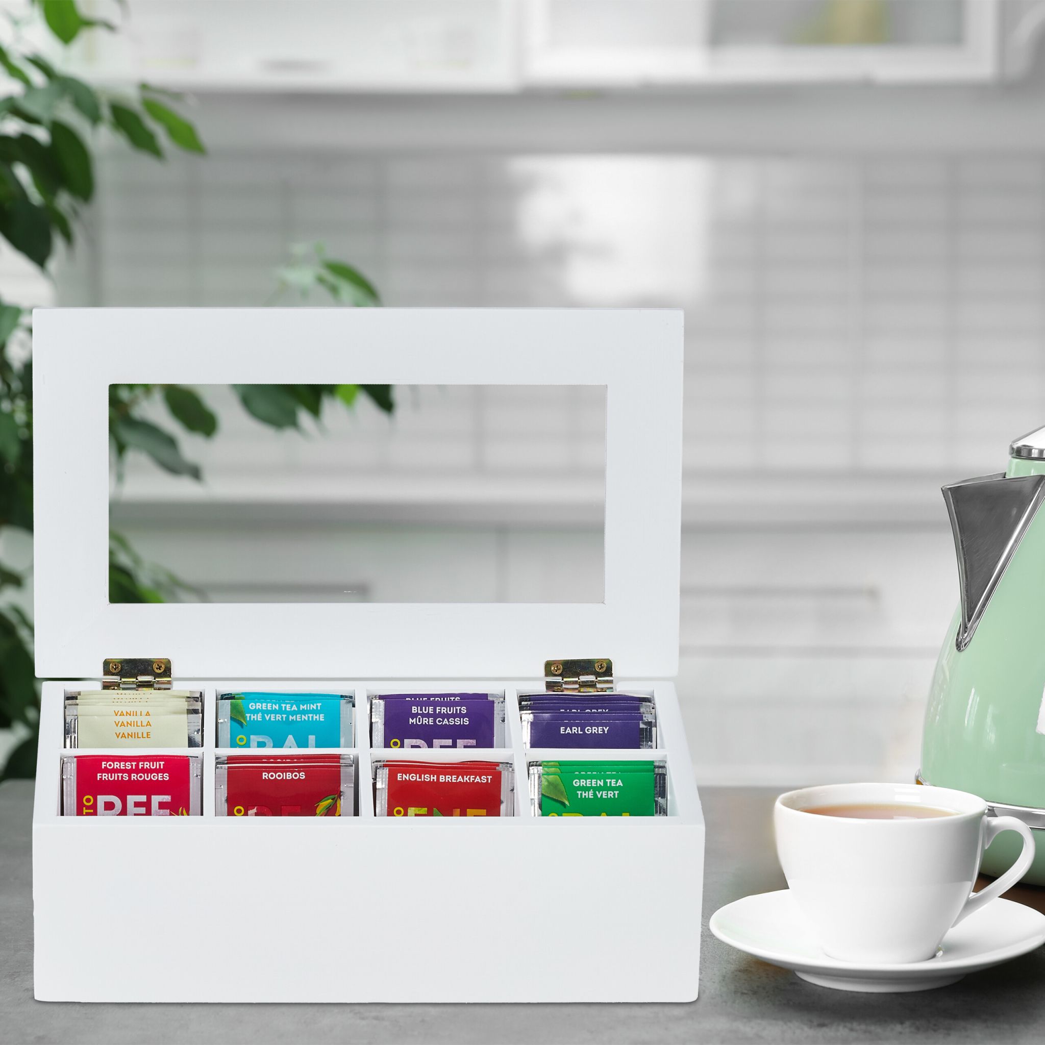 Teebox mit 8 Fächern Weiss-Transparent von Relaxdays