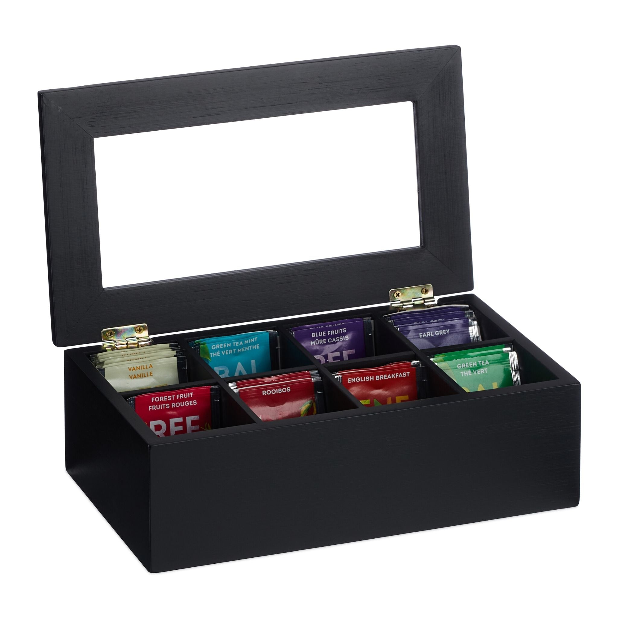 Teebox mit 8 Fächern Schwarz-Transparent