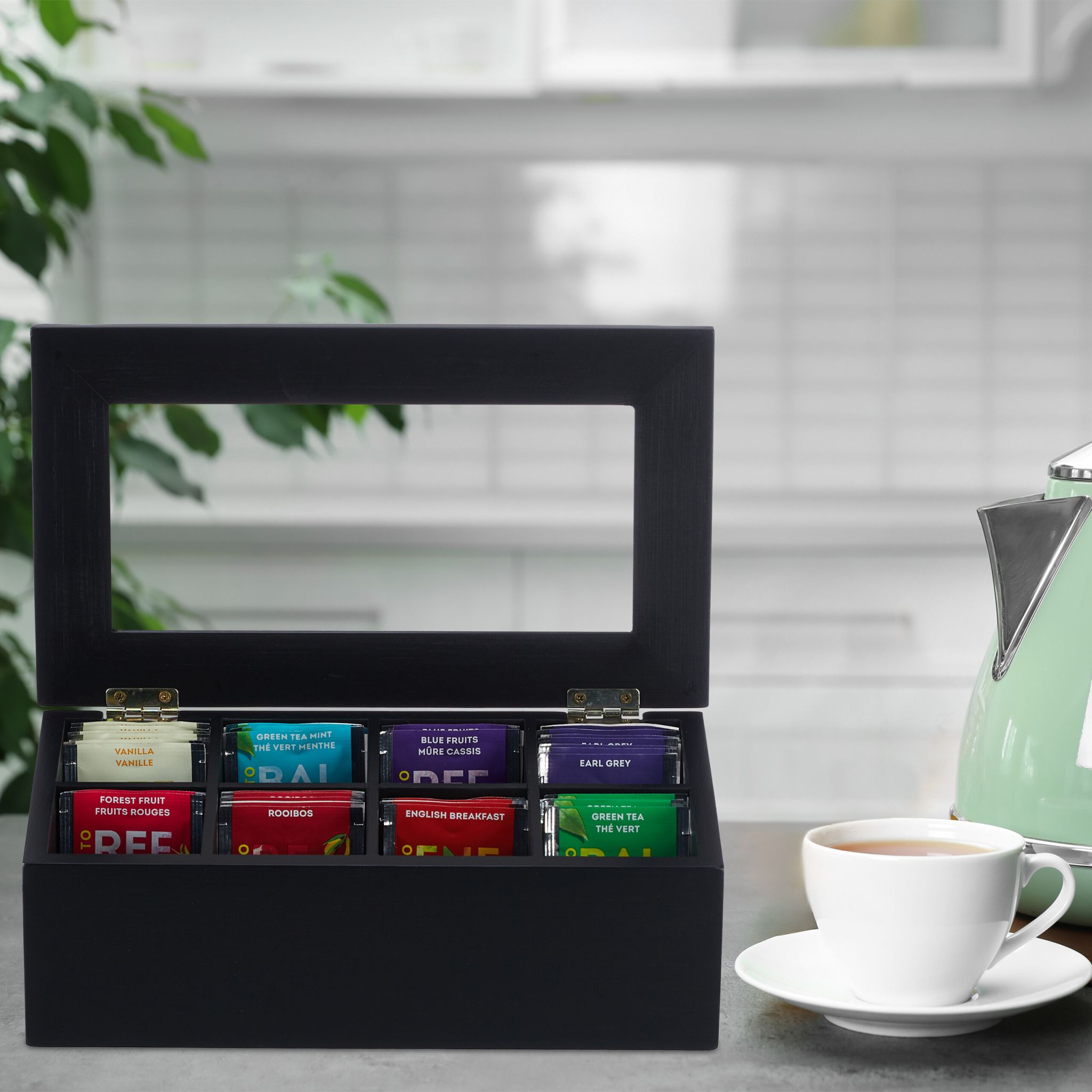 Teebox mit 8 Fächern Schwarz-Transparent