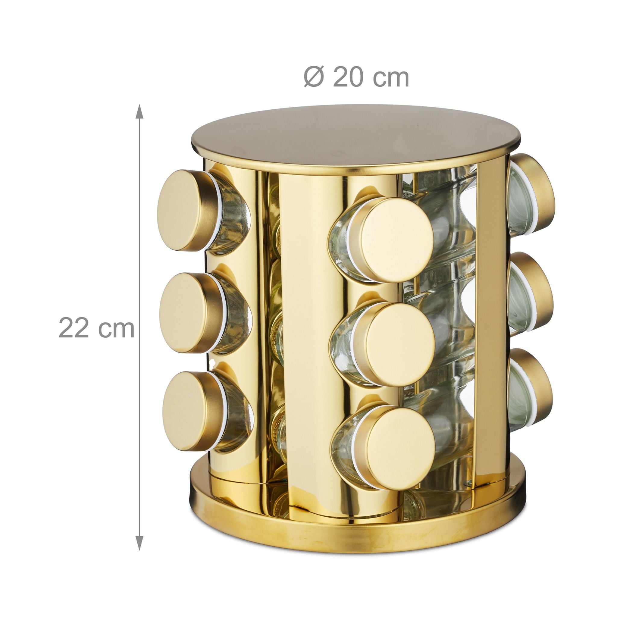 Gewürzkarussell mit 12 Gläsern Weiss-Gold-Transparent von Relaxdays