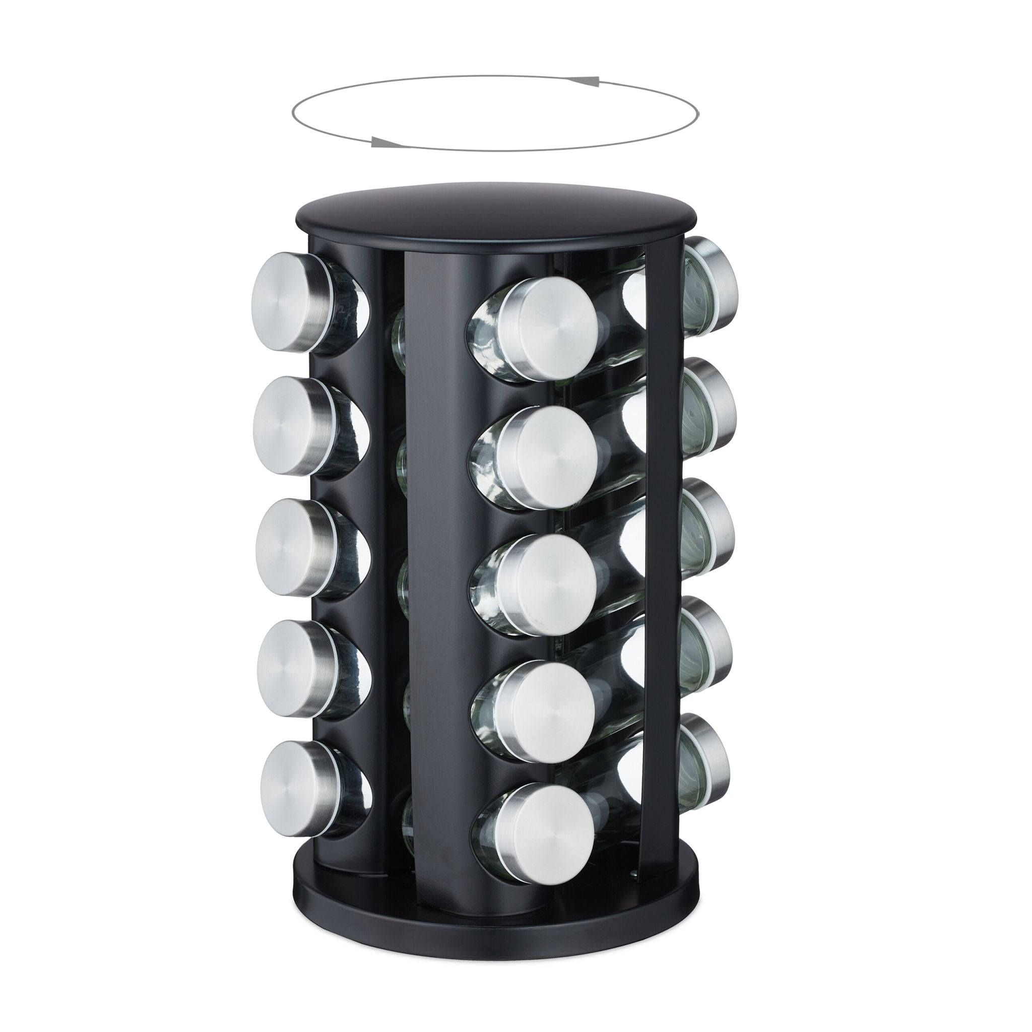 Gewürzkarussell mit 20 Gläsern EdelstahlSchwarz-Silber-Transparent von Relaxdays