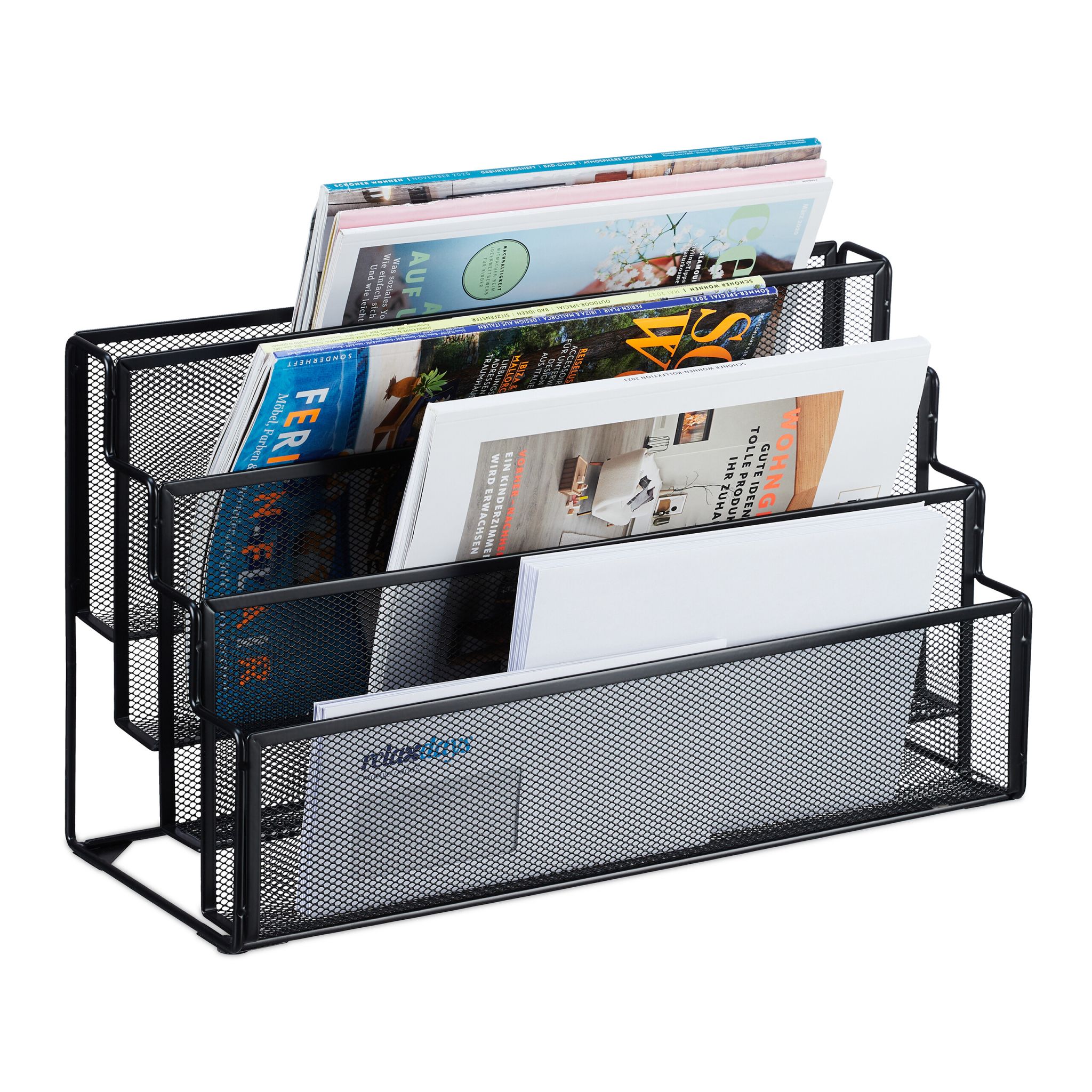 Zeitschriftenhalter Metall 4 Fächer Schwarz von Relaxdays