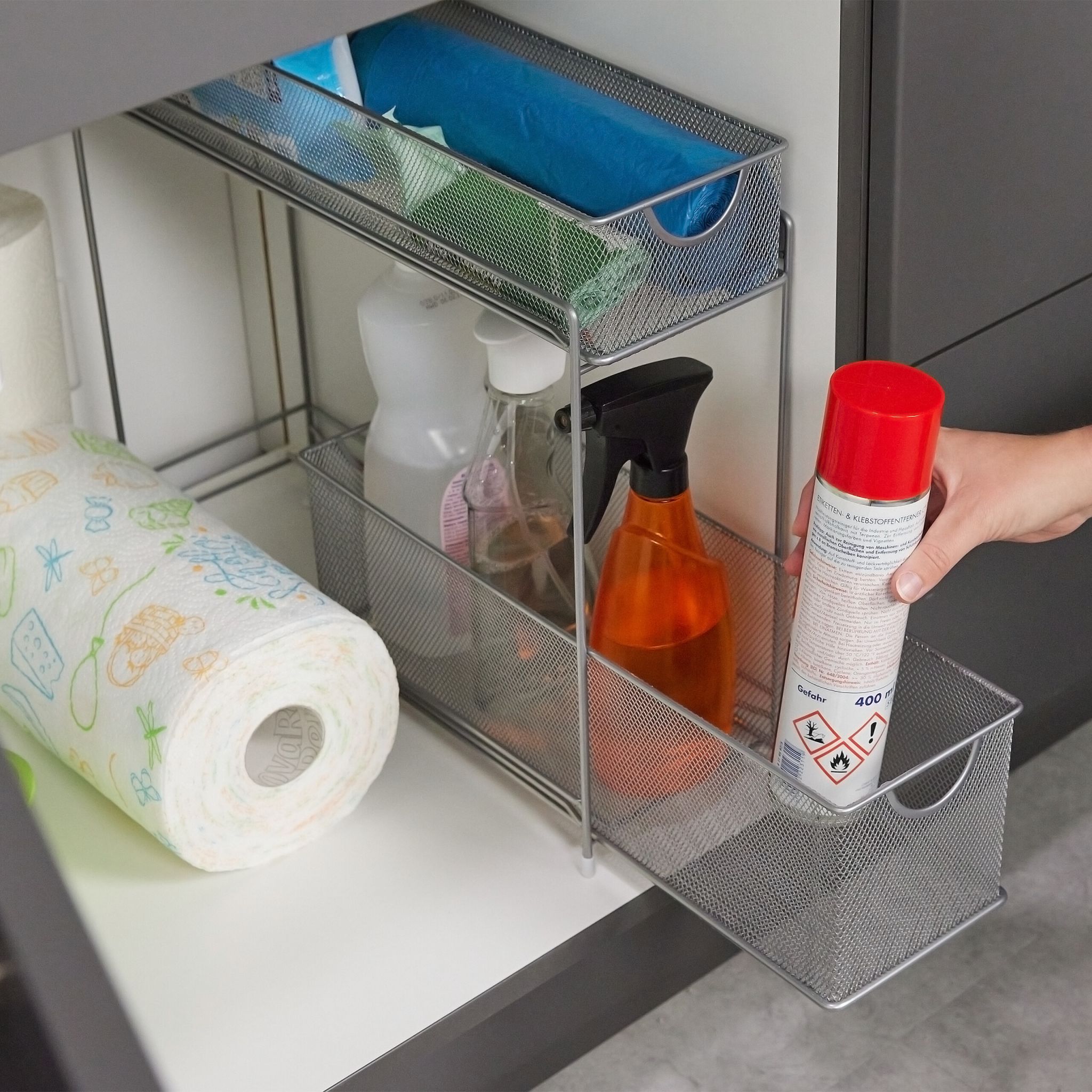 Küchenschrankorganiser Metall Weiss-Silber von Relaxdays