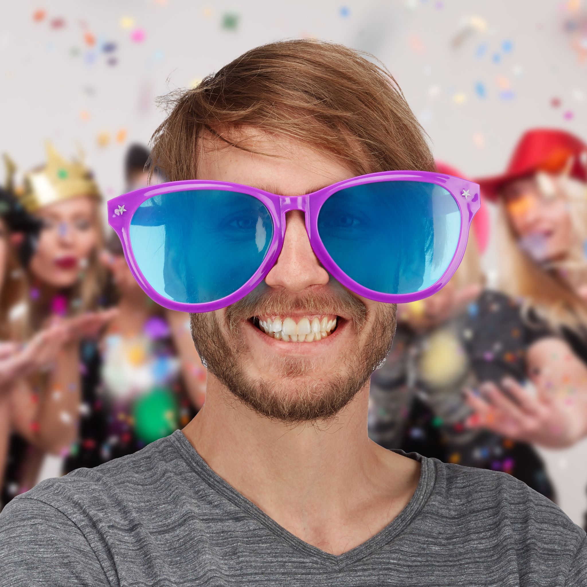 Grosse Partybrille 12er-Set Grün-Lila-Orange von Relaxdays