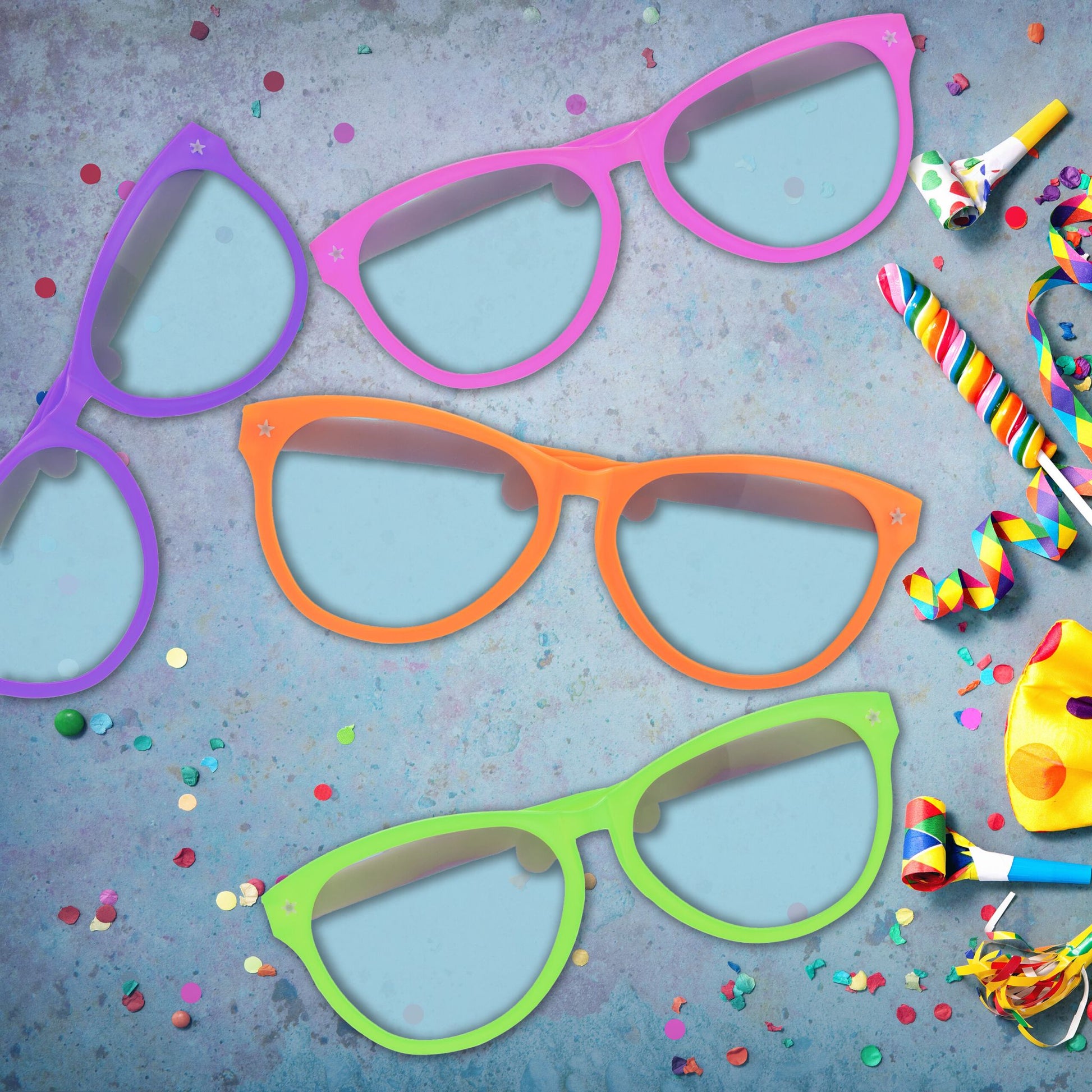 Grosse Partybrille 12er-Set Grün-Lila-Orange von Relaxdays