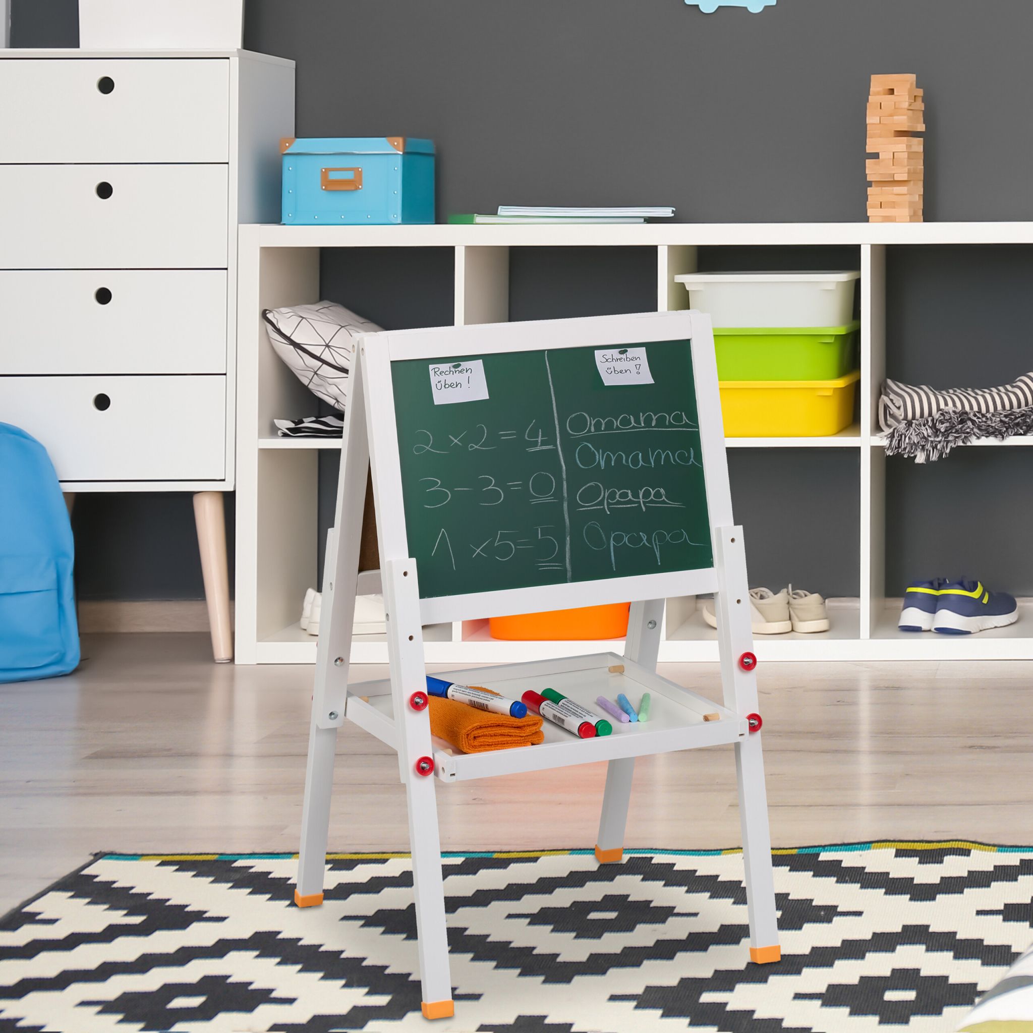 Kinderstandtafel mit Whiteboard Weiss-Dunkelgrün