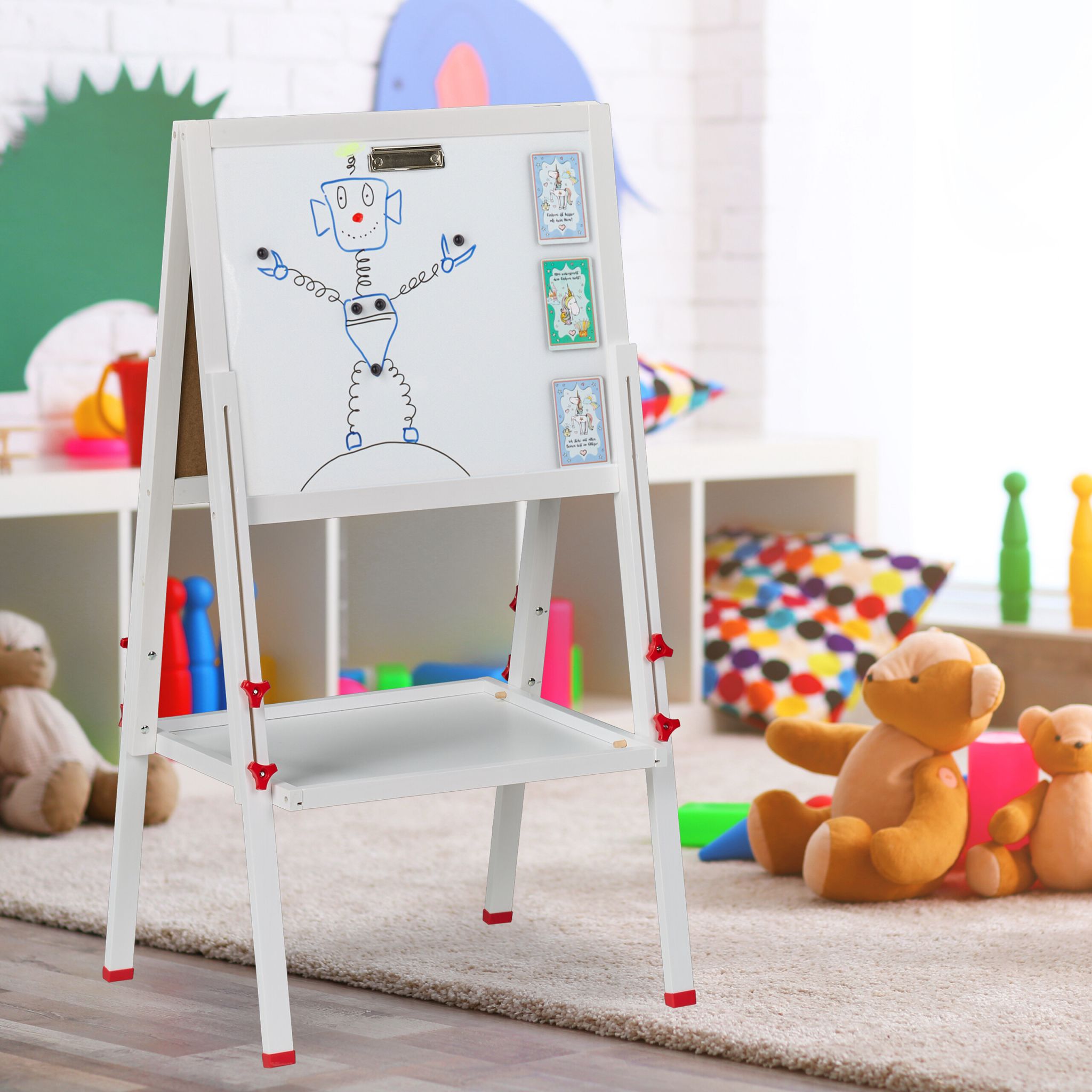 Kinderstandtafel mit Whiteboard Weiss-Dunkelgrün