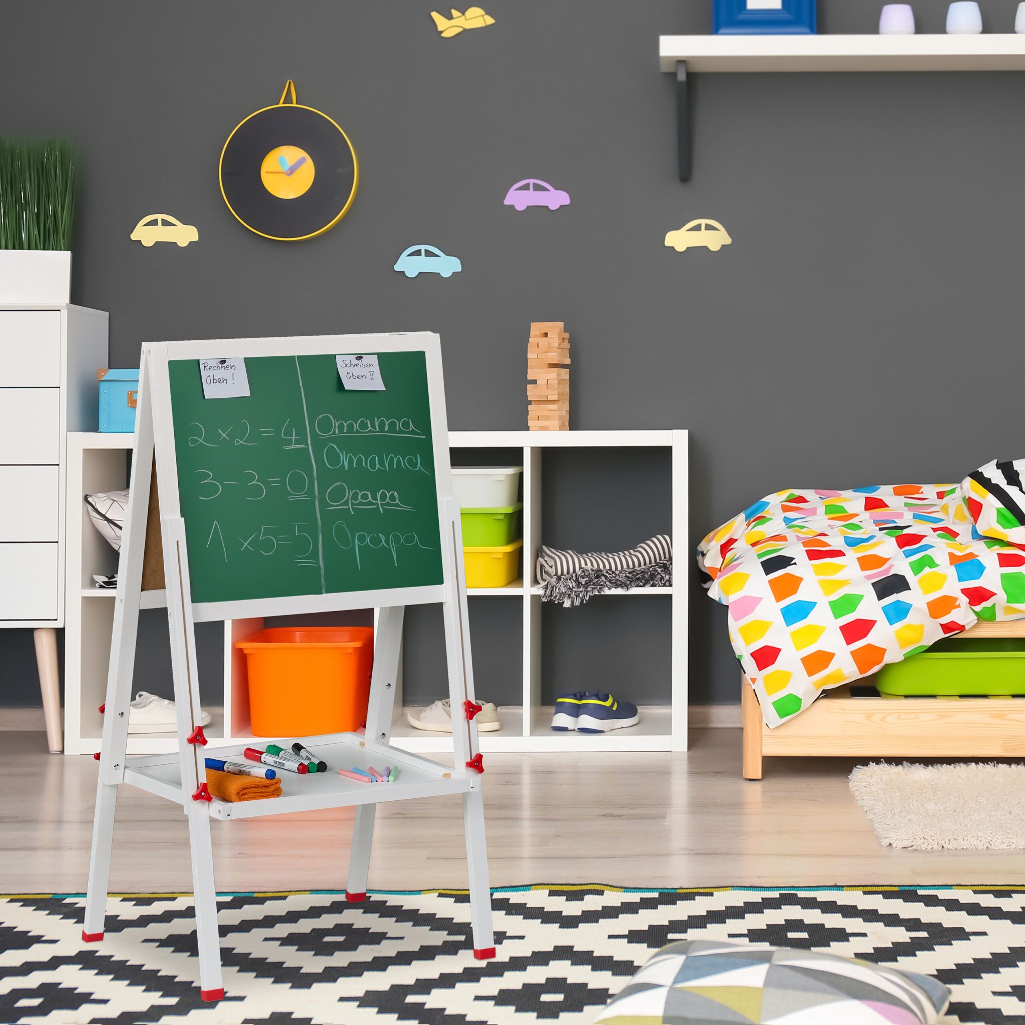 Kinderstandtafel mit Whiteboard Weiss-Dunkelgrün