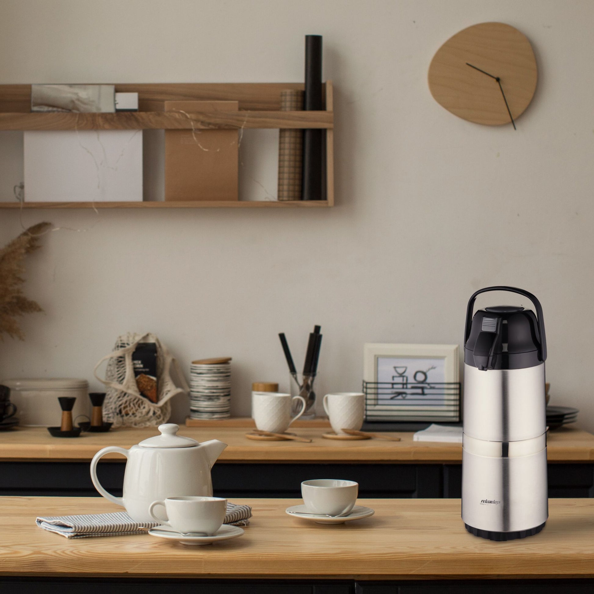 Kaffee Pumpkanne 3L Schwarz-Silber-Grau von Relaxdays