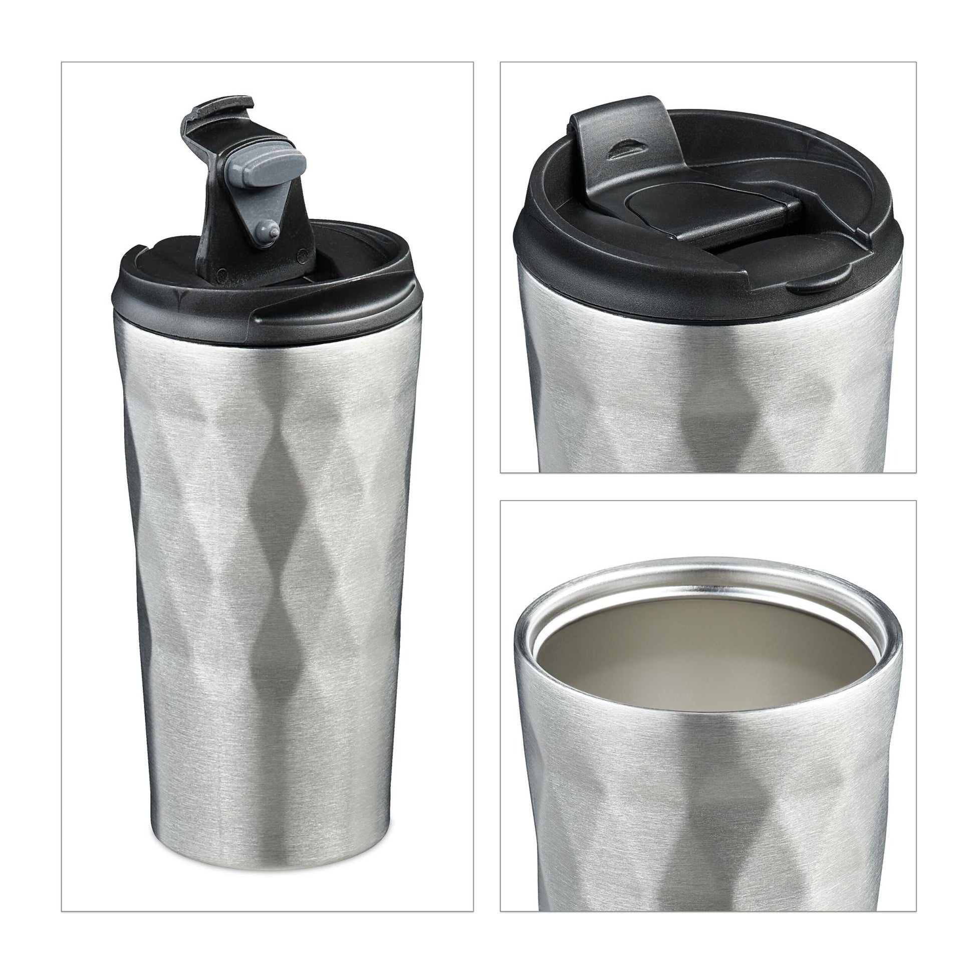 Thermobecher Edelstahl 350ml Schwarz-Silber von Relaxdays