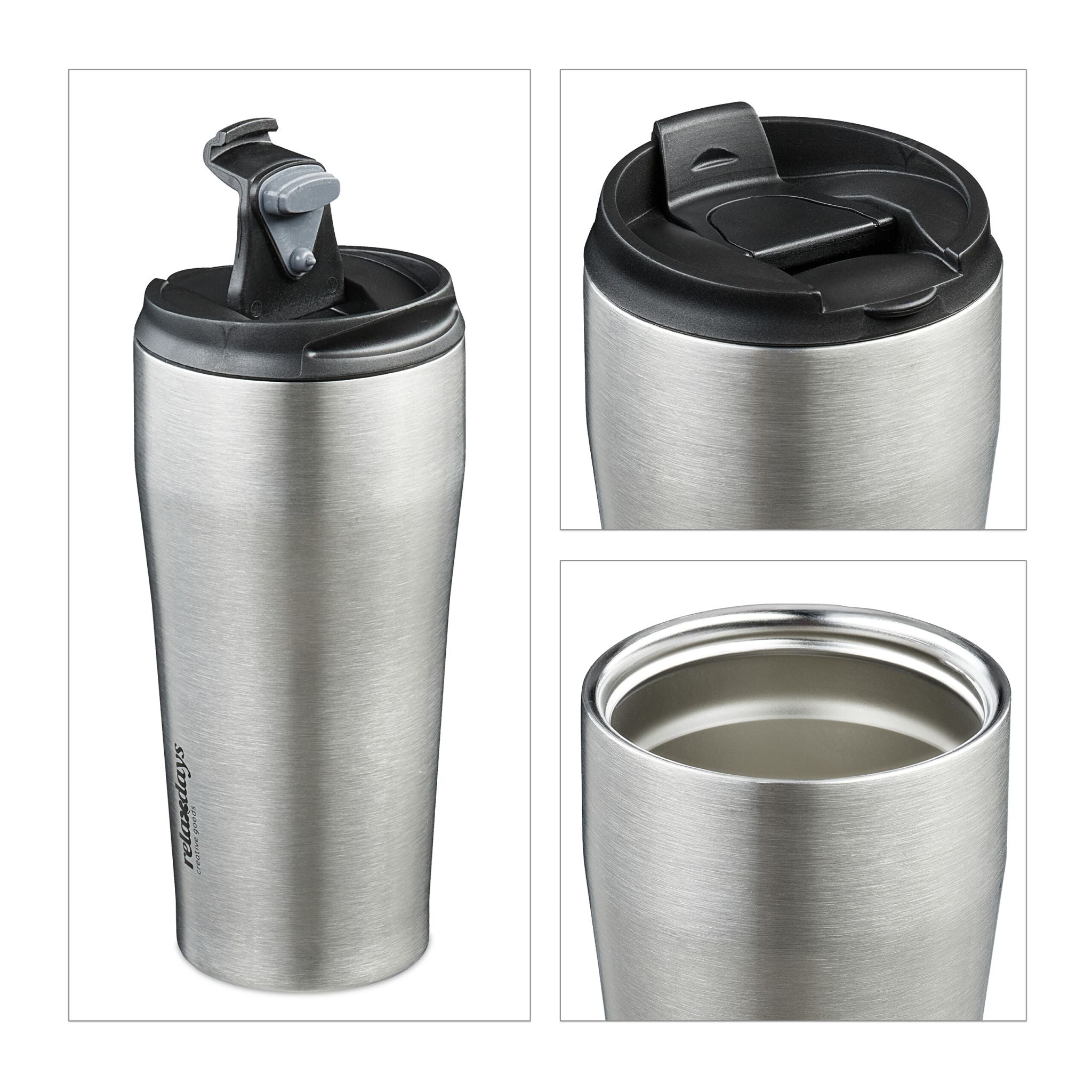 Thermobecher Edelstahl 400ml Schwarz-Silber von Relaxdays