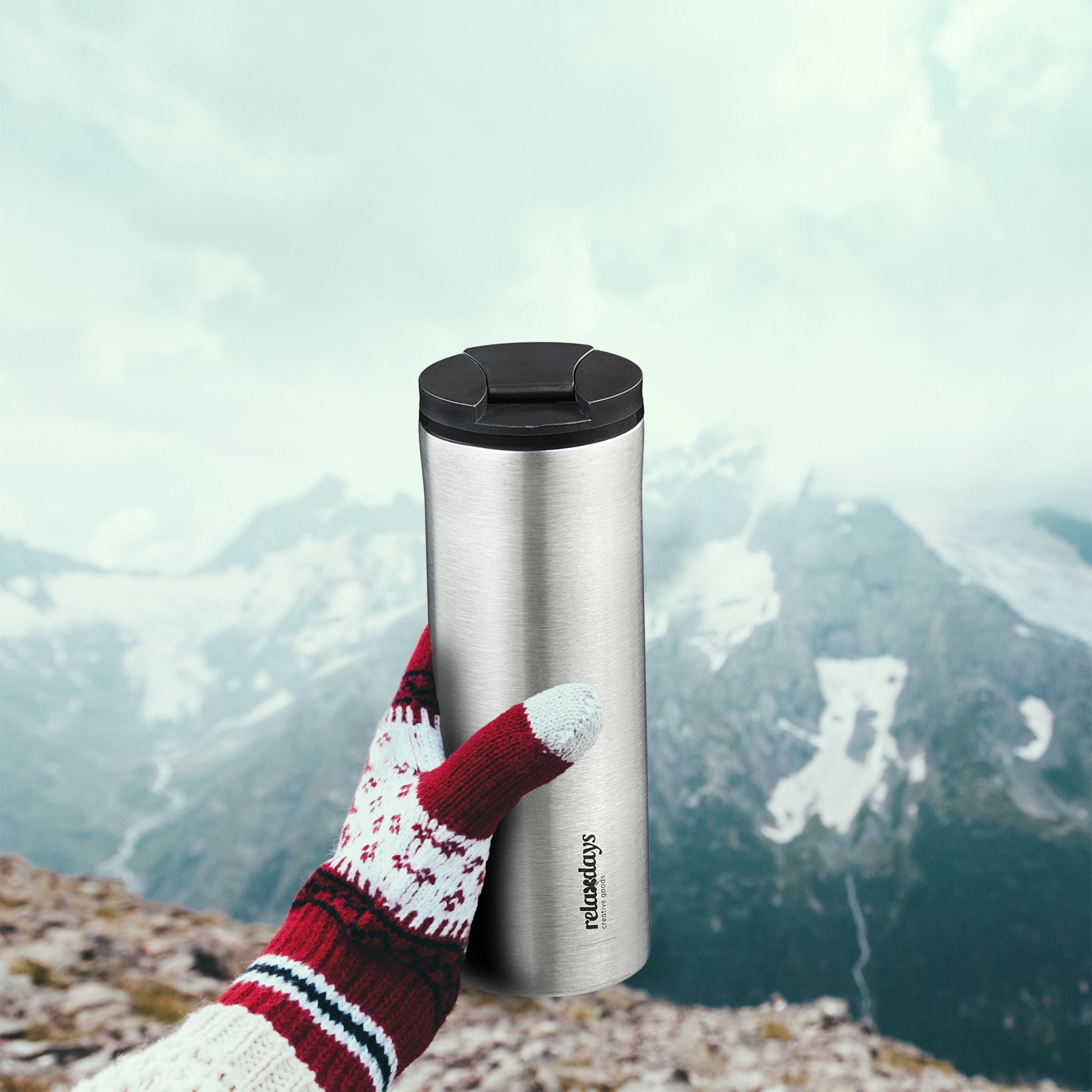 Thermobecher Edelstahl 400ml Schwarz-Silber von Relaxdays