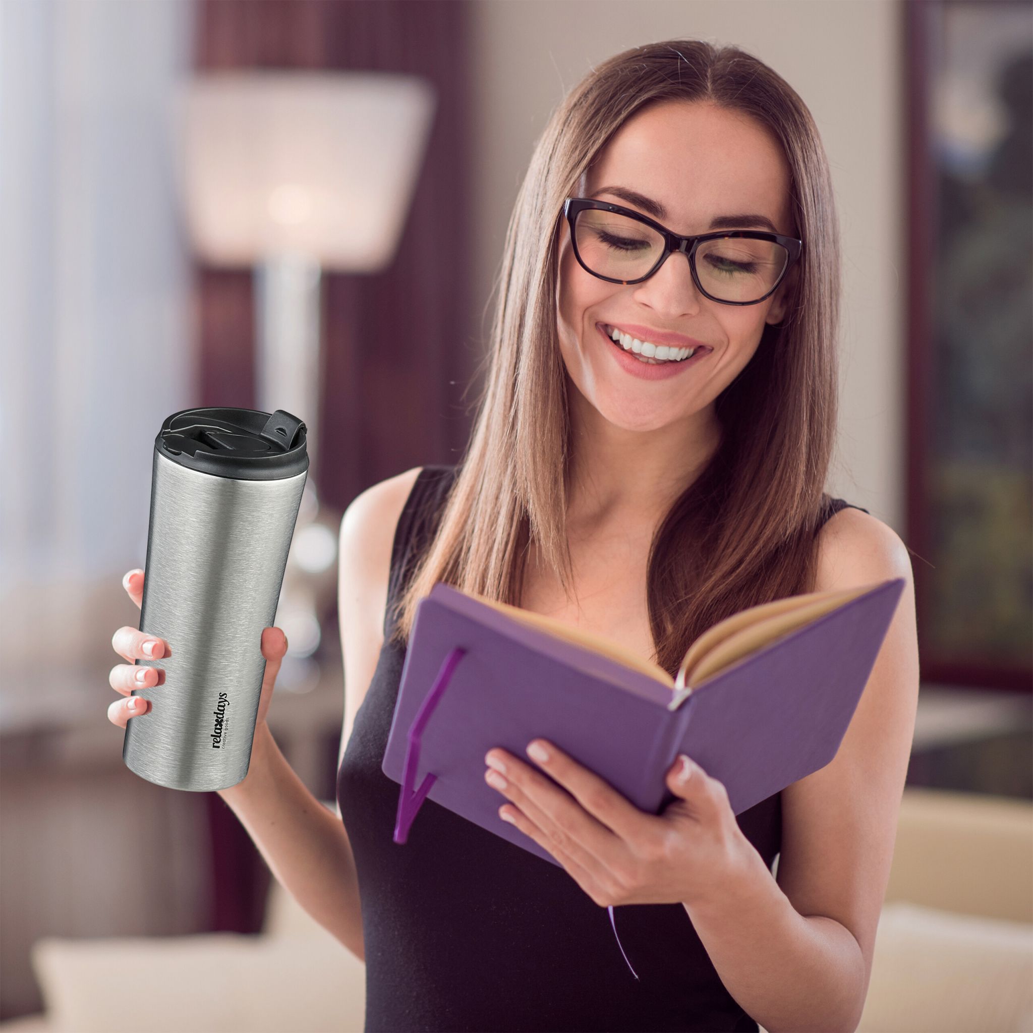 Thermobecher Edelstahl 400ml Schwarz-Silber von Relaxdays