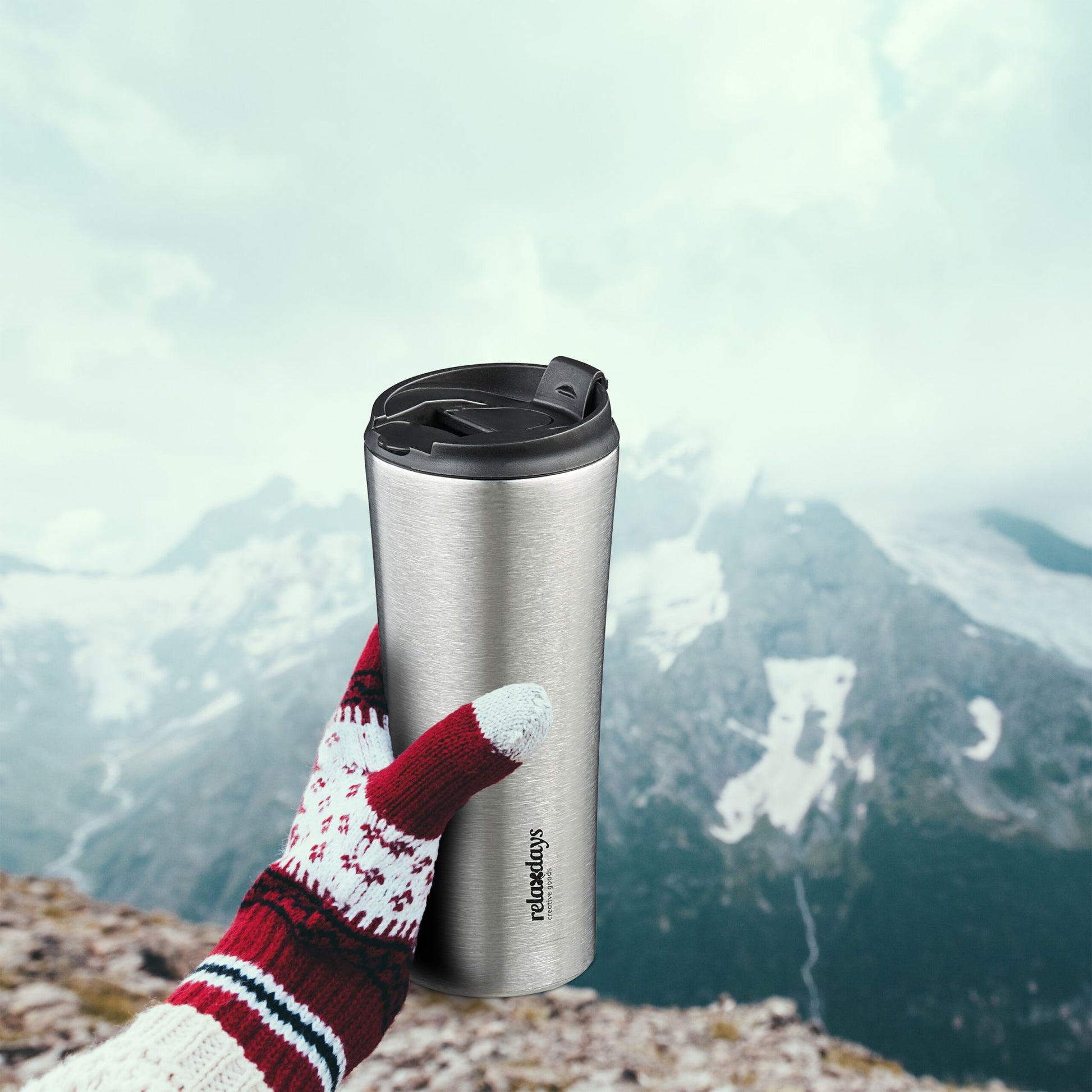 Thermobecher Edelstahl 400ml Schwarz-Silber von Relaxdays