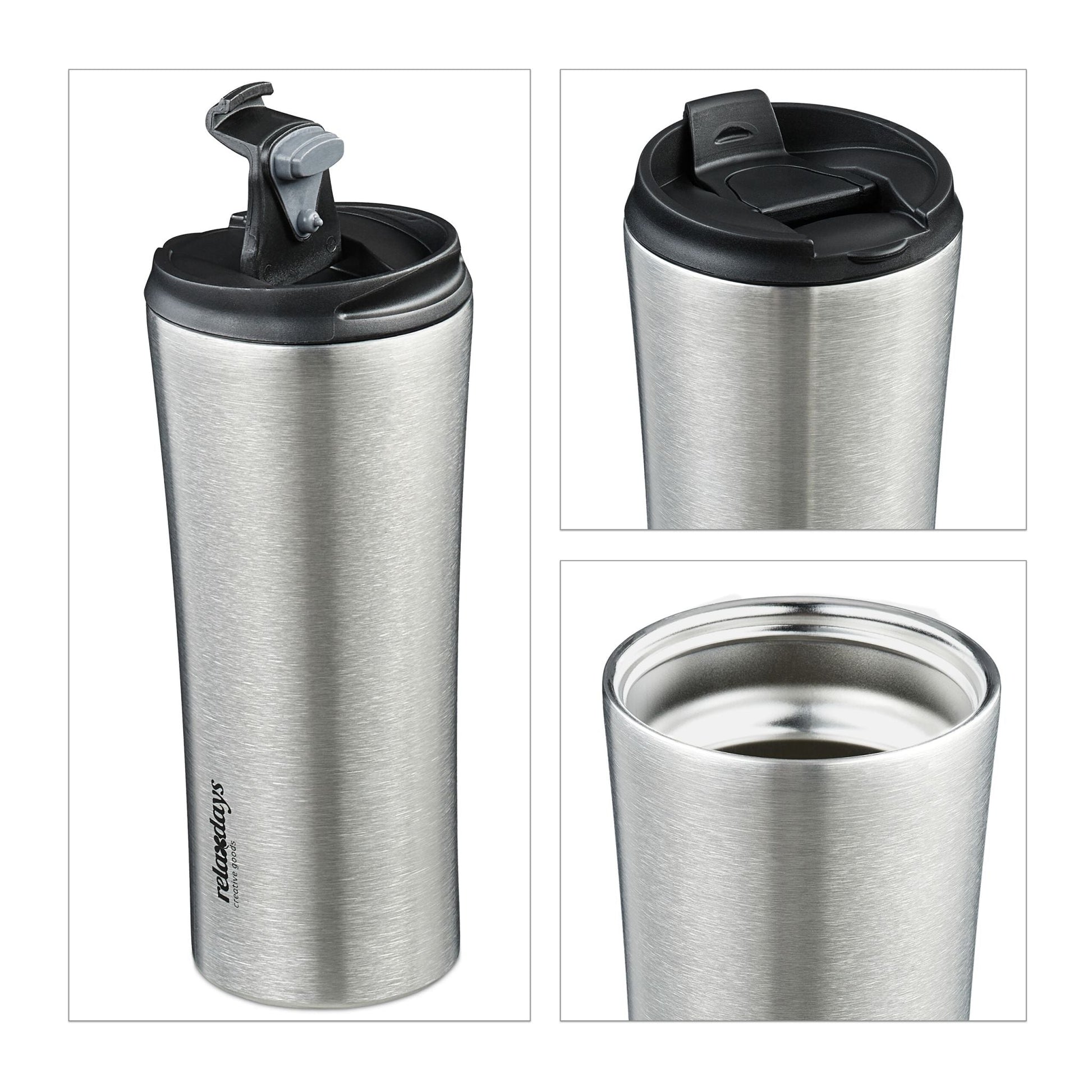 Thermobecher Edelstahl 400ml Schwarz-Silber von Relaxdays