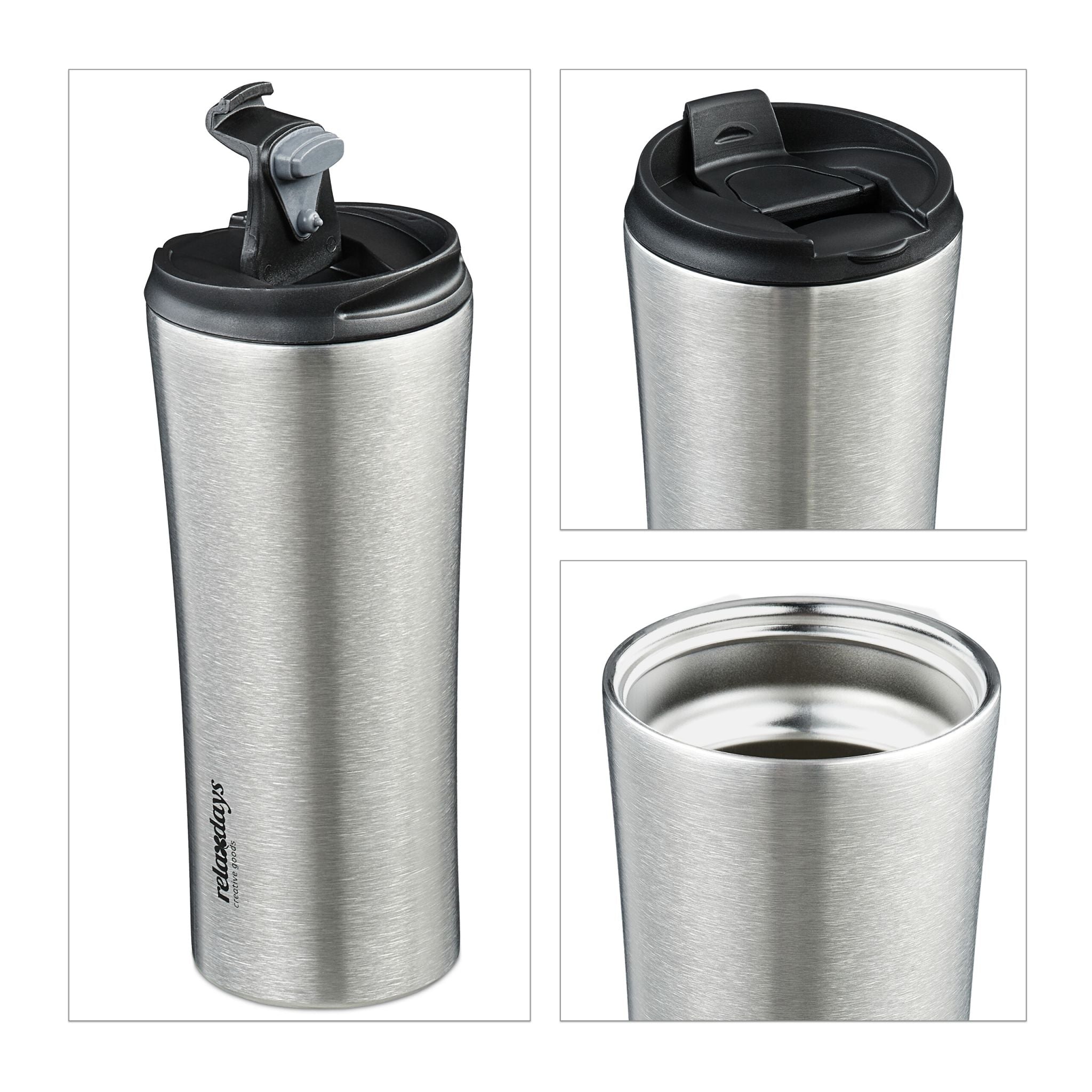 Thermobecher Edelstahl 400ml Schwarz-Silber von Relaxdays