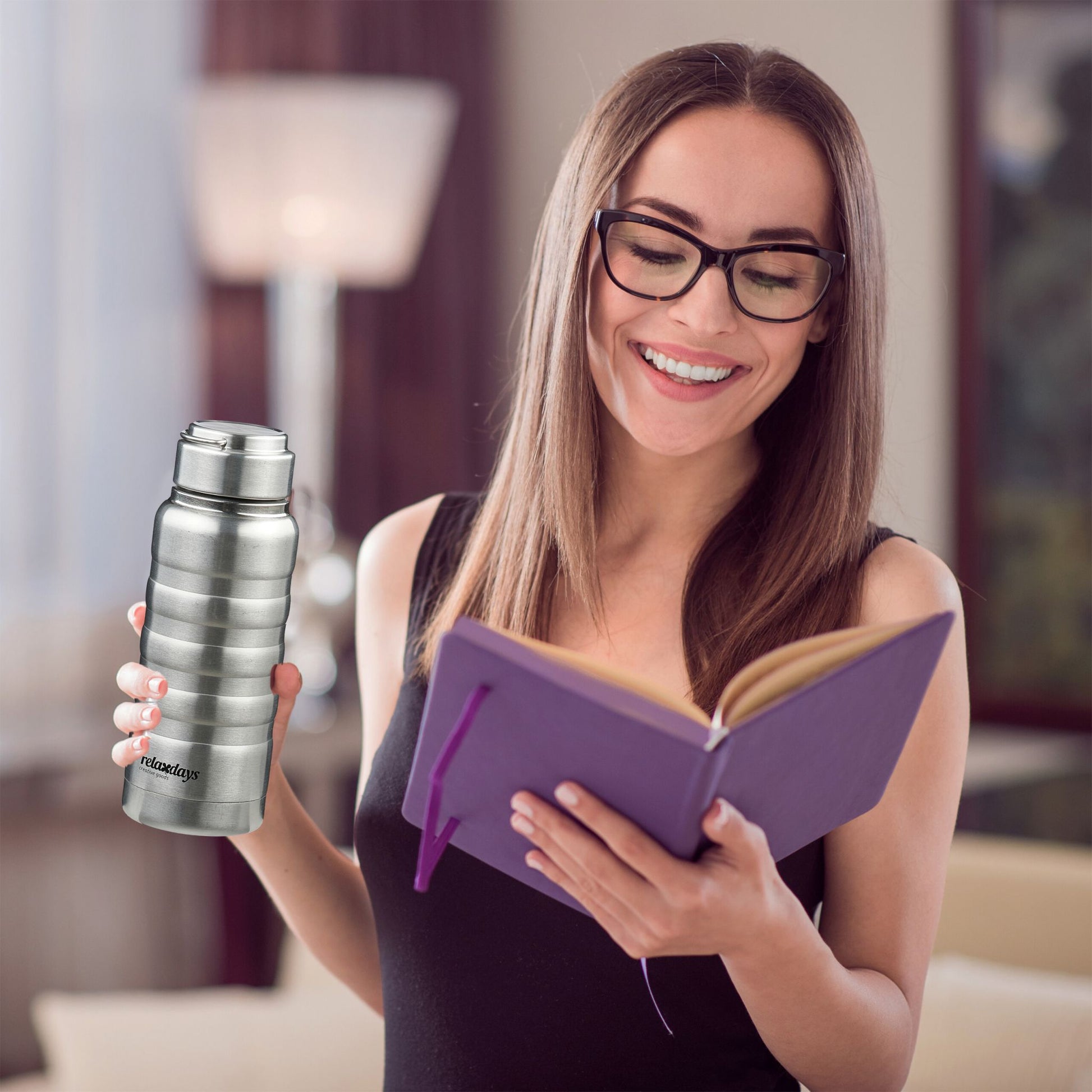 Trinkflasche Edelstahl 400ml Silber von Relaxdays