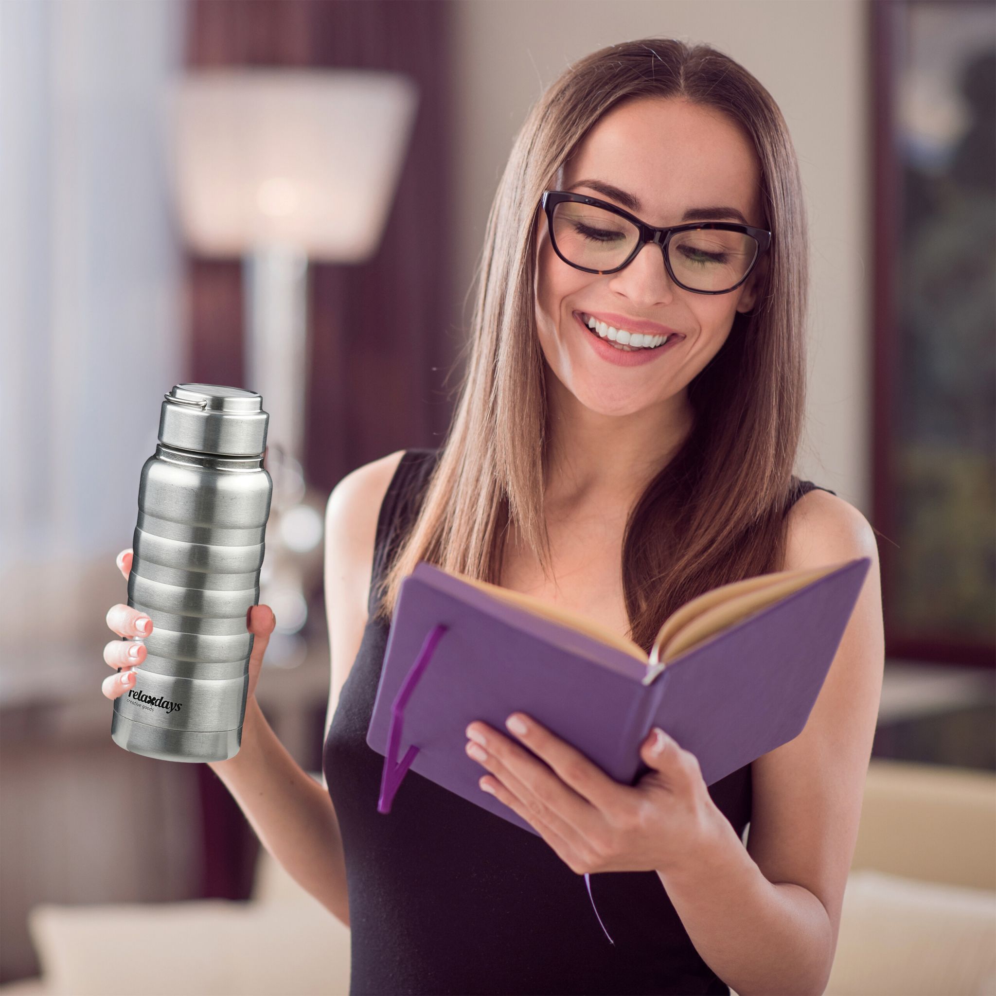 Trinkflasche Edelstahl 400ml Silber von Relaxdays