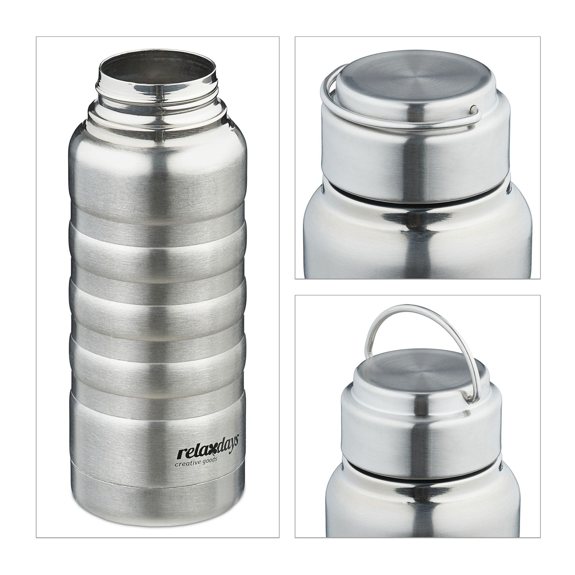 Trinkflasche Edelstahl 400ml Silber von Relaxdays
