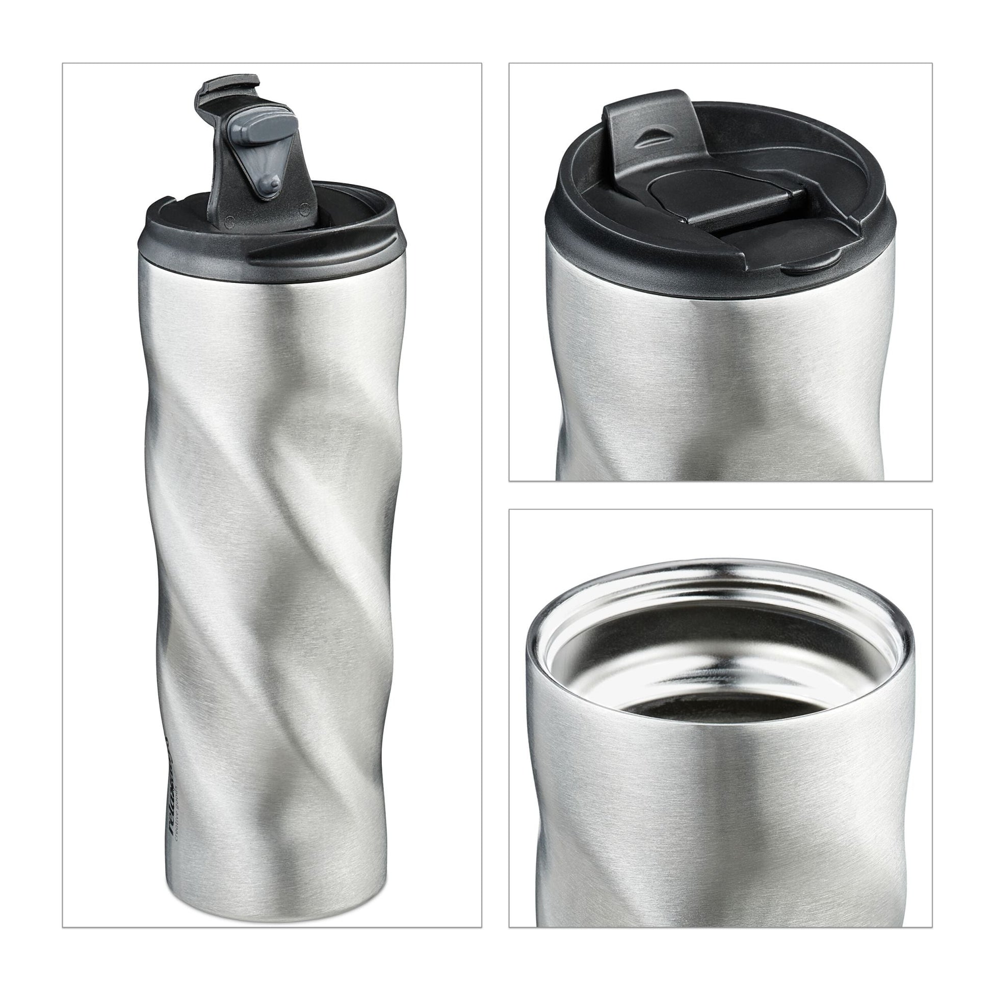 Thermobecher Edelstahl 500ml Schwarz-Silber von Relaxdays