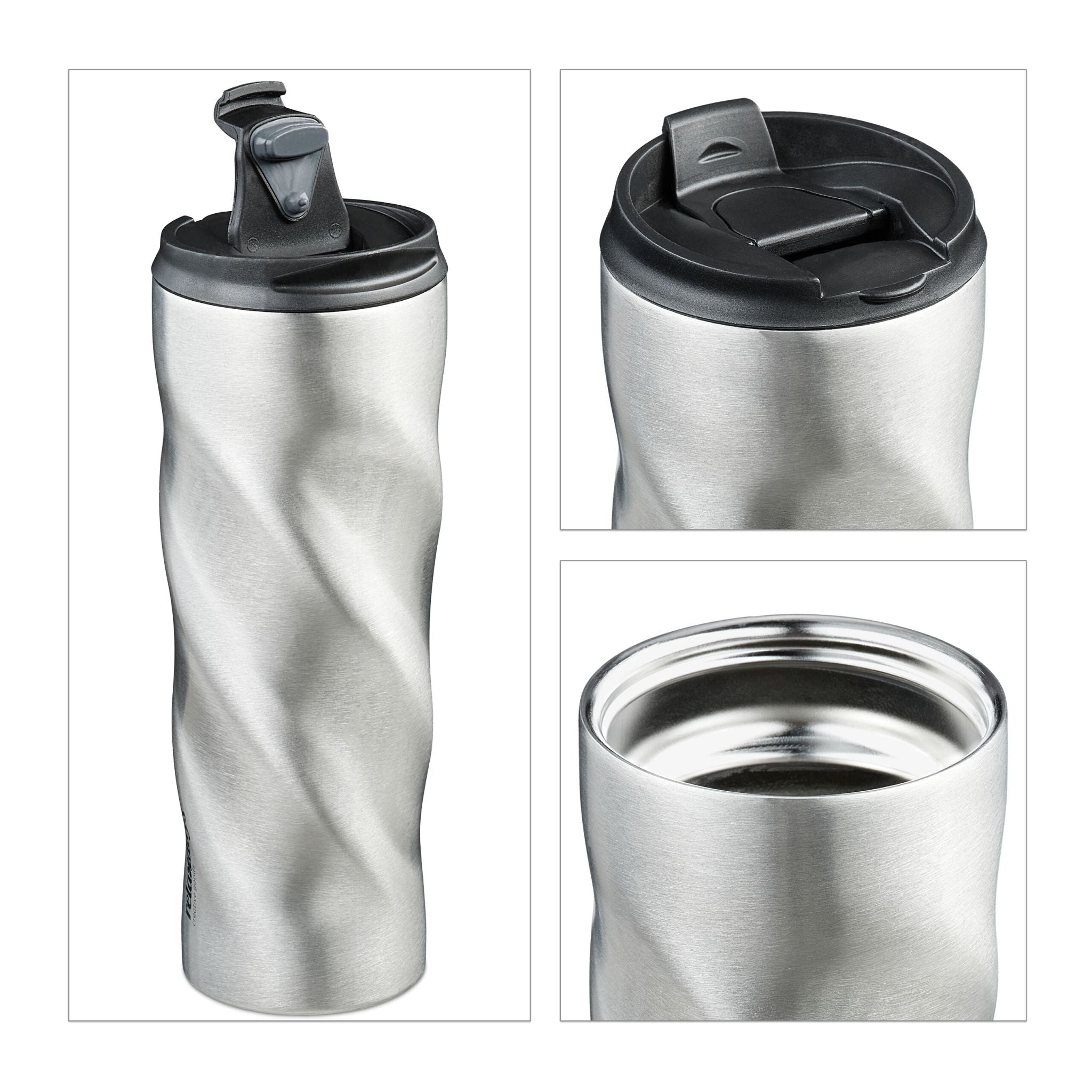 Thermobecher Edelstahl 500ml Schwarz-Silber von Relaxdays