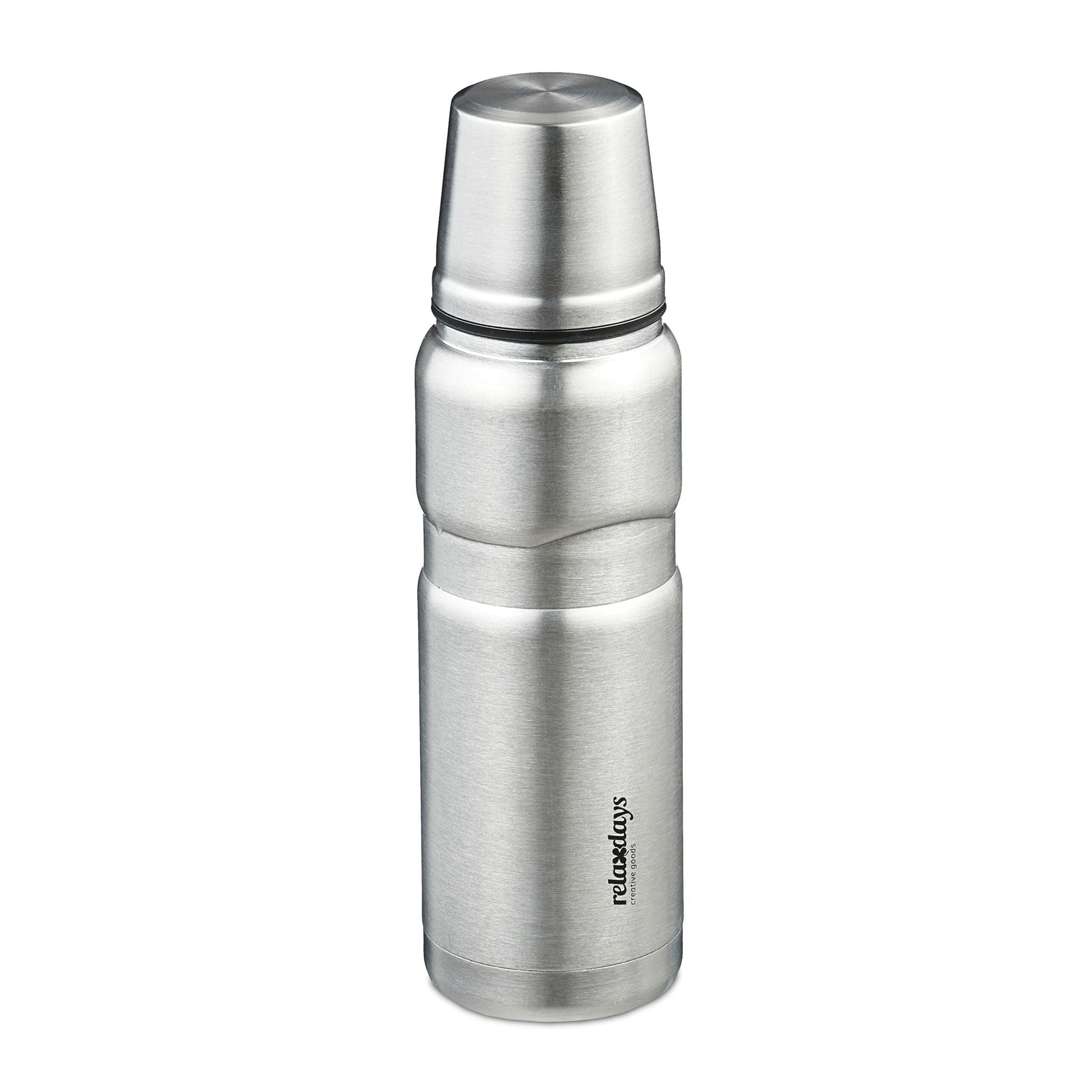 Trinkflasche mit Becher 500ml Schwarz-Silber von Relaxdays