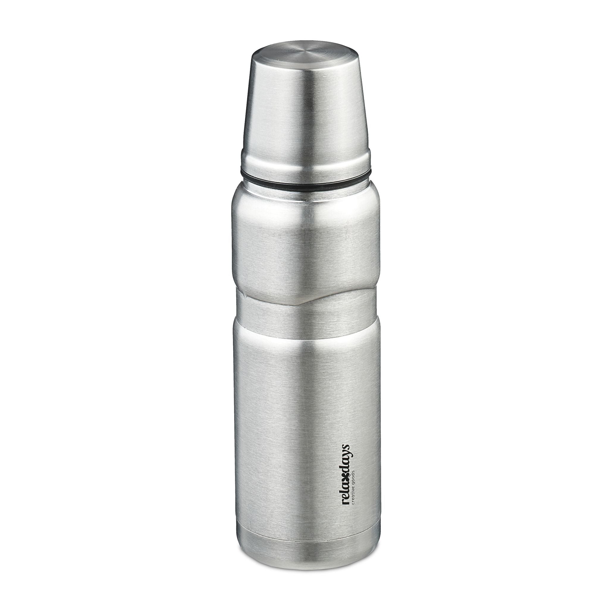 Trinkflasche mit Becher 500ml Schwarz-Silber von Relaxdays