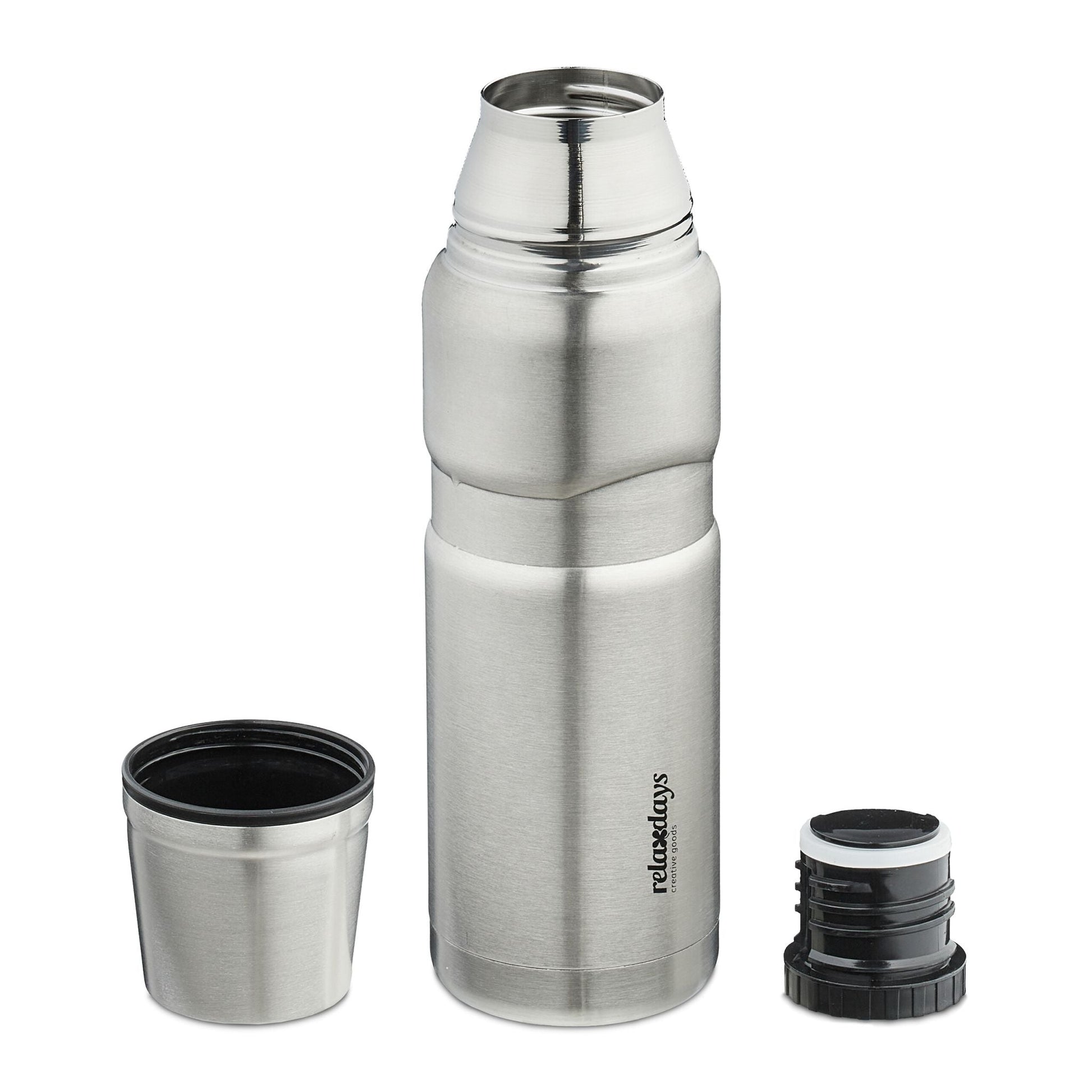 Trinkflasche mit Becher 500ml Schwarz-Silber von Relaxdays