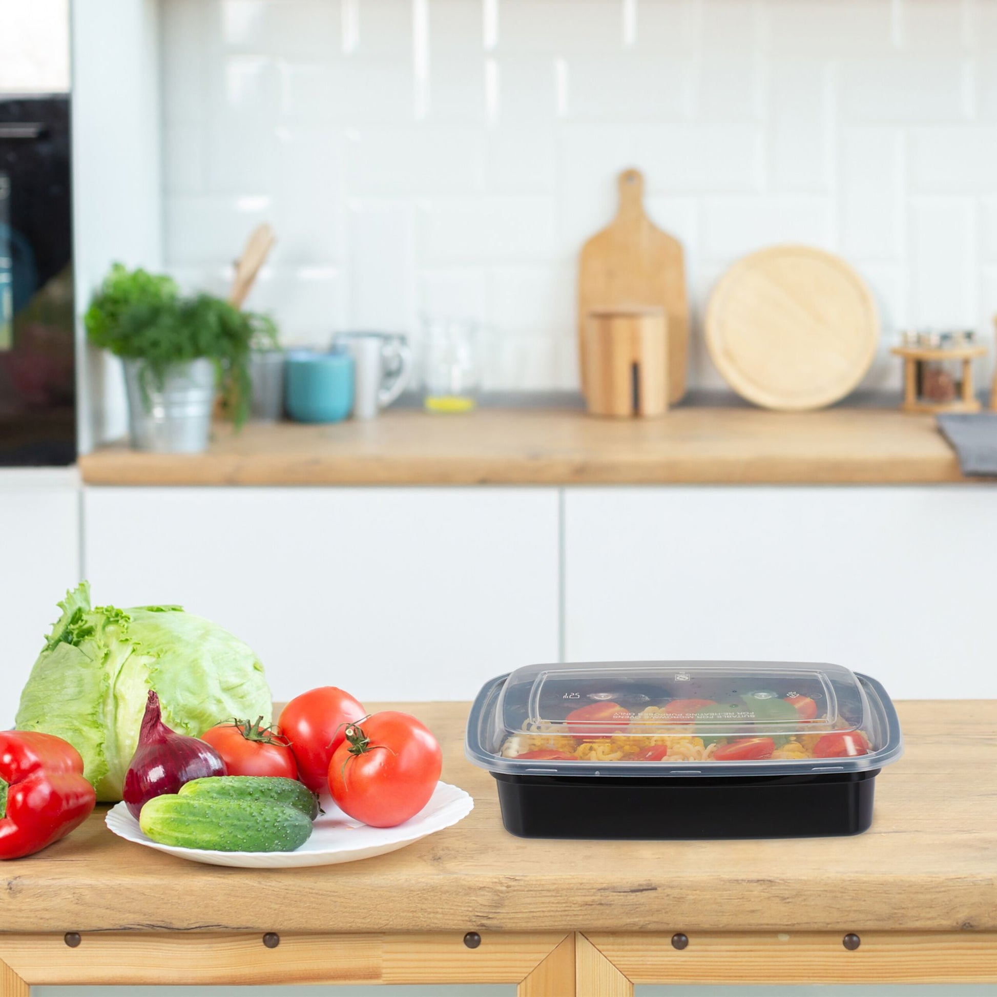 Meal Prep Boxen 1 Fach 24er-Set Schwarz-Transparent von Relaxdays