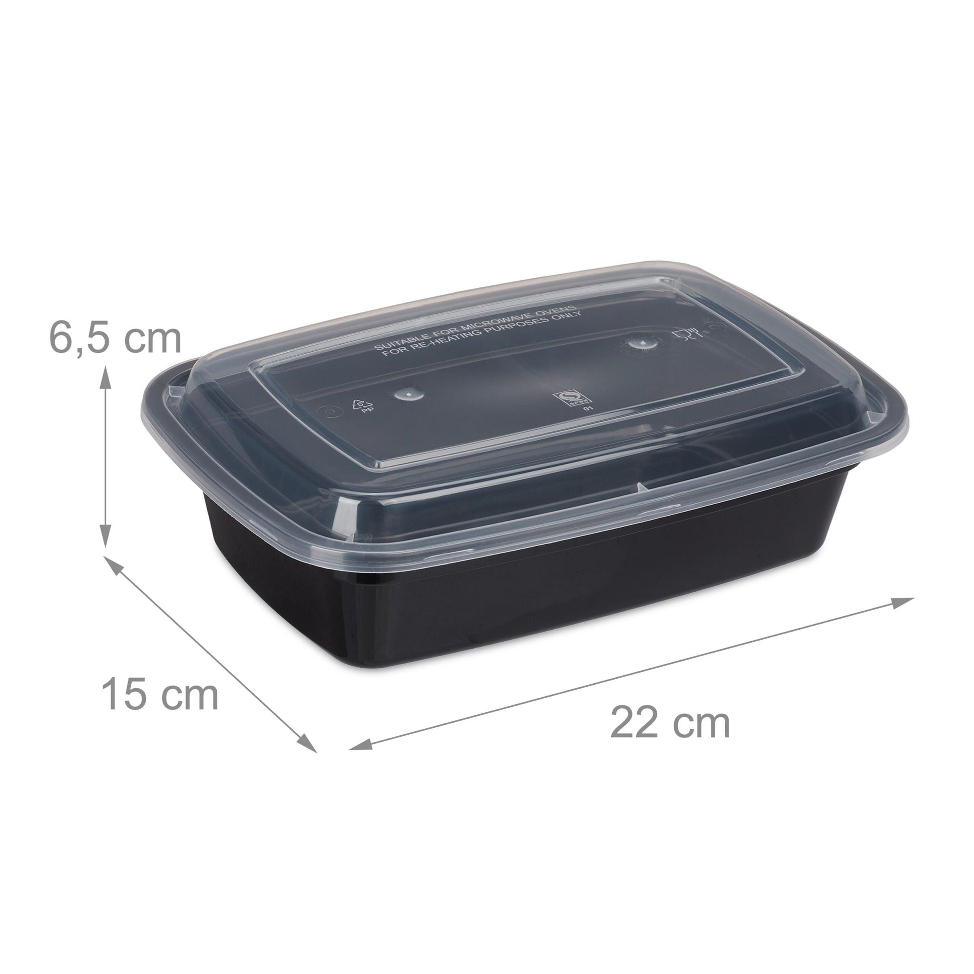 Meal Prep Boxen 1 Fach 24er-Set Schwarz-Transparent von Relaxdays