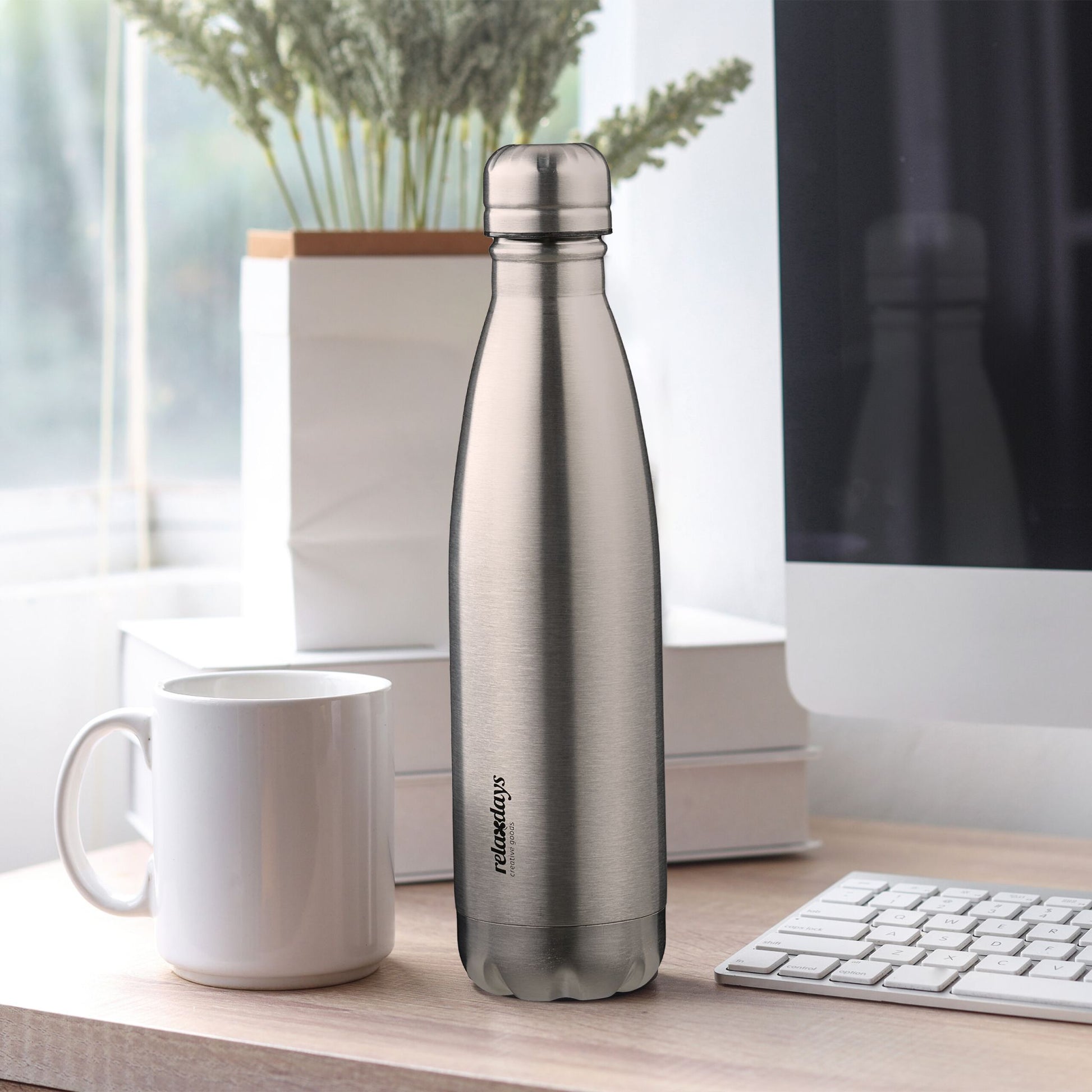 Trinkflasche Edelstahl 500ml Silber von Relaxdays