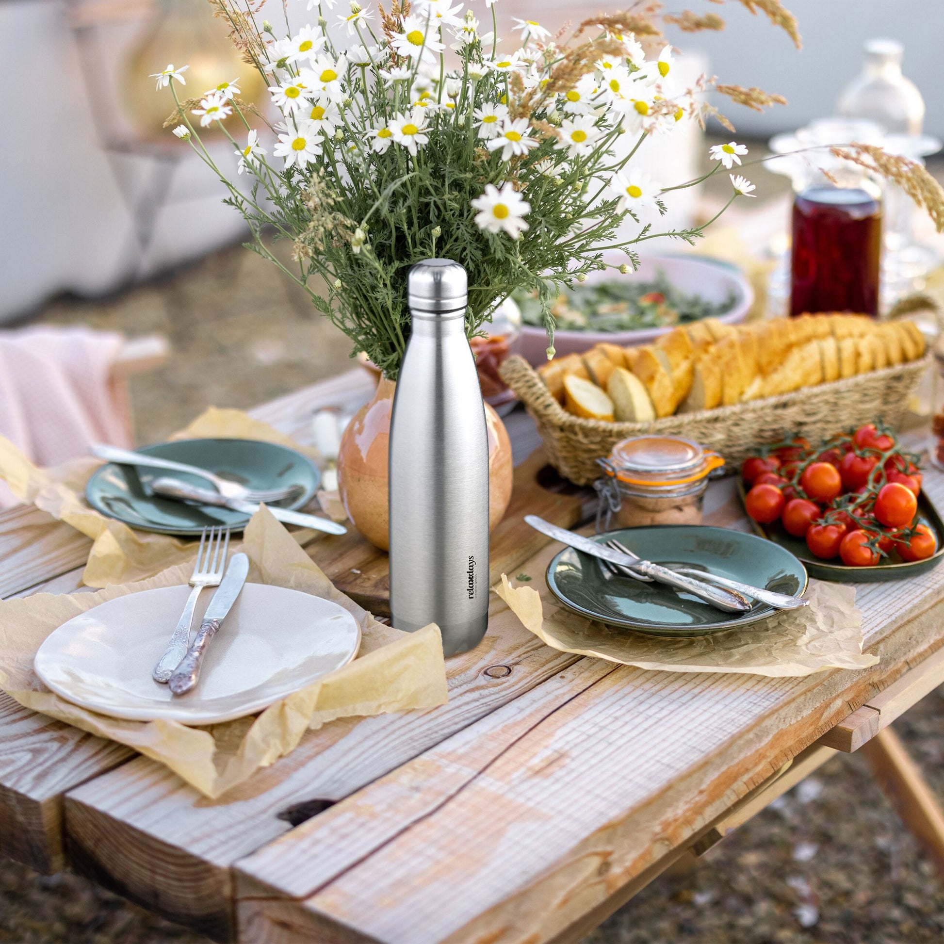 Trinkflasche Edelstahl 500ml Silber von Relaxdays