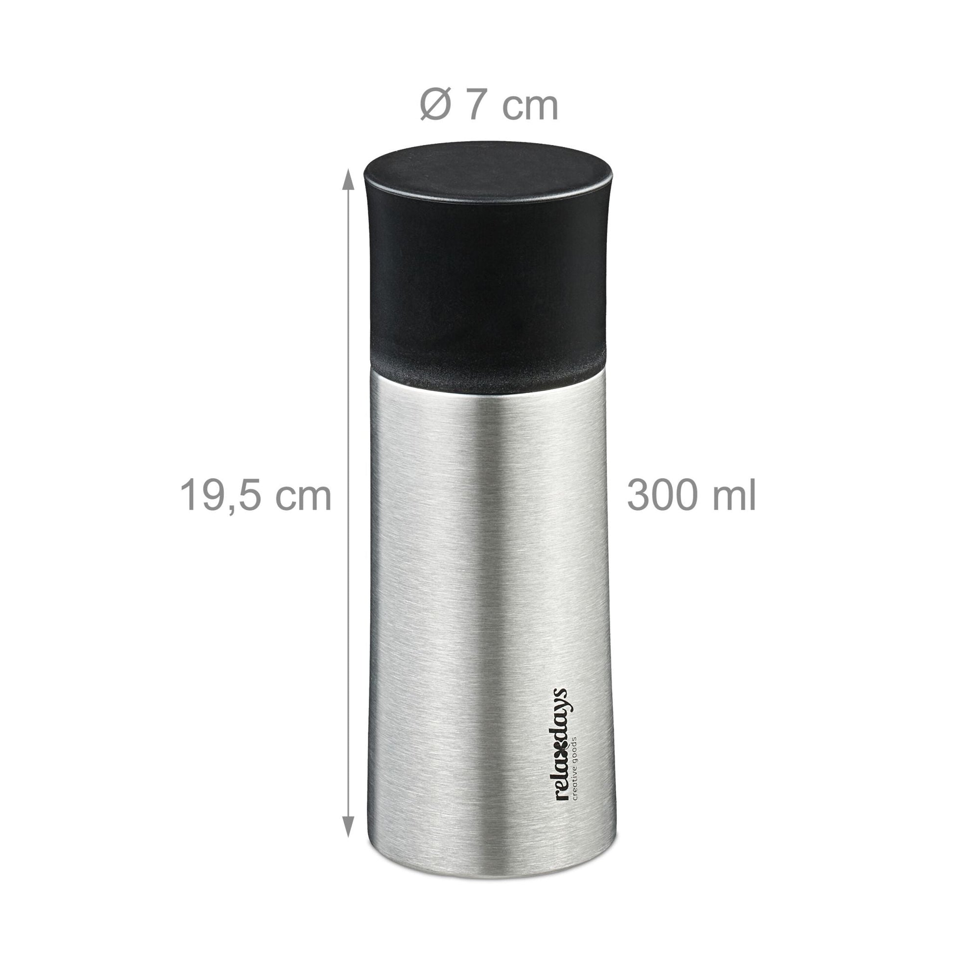 Trinkflasche Edelstahl 300ml mit Becher Schwarz-Silber von Relaxdays