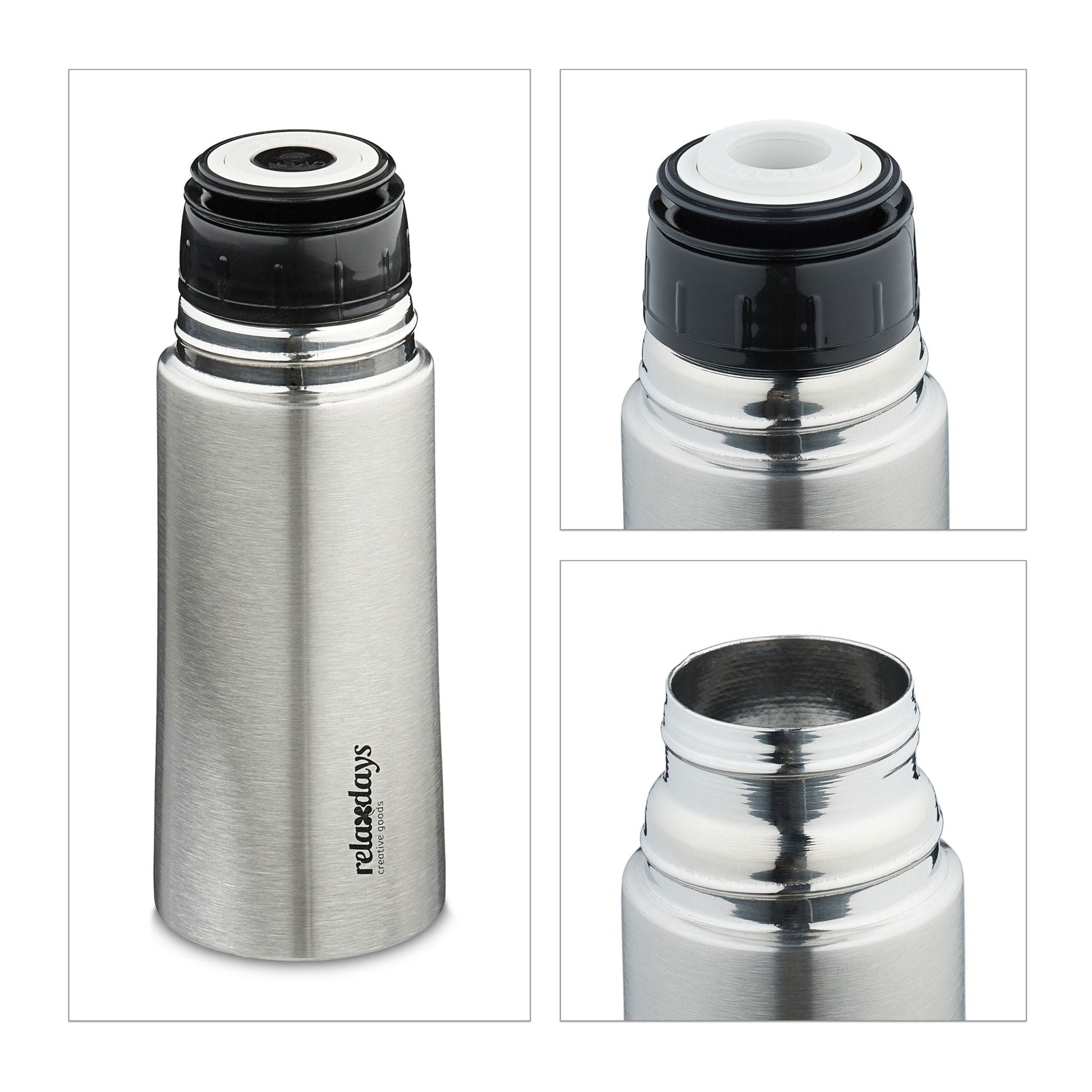 Trinkflasche Edelstahl 300ml mit Becher Schwarz-Silber von Relaxdays