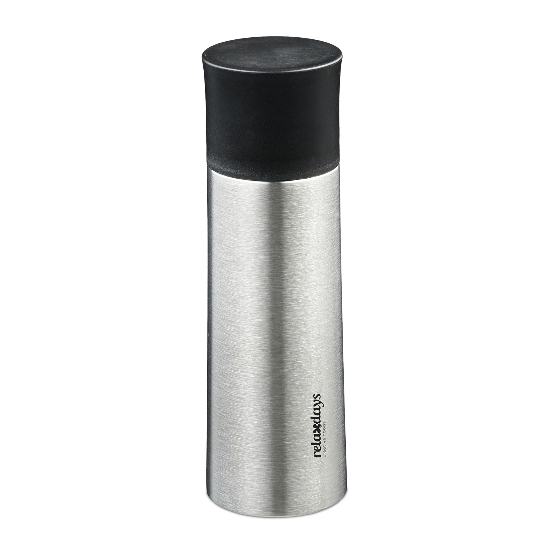 Trinkflasche Edelstahl 400ml mit Becher Schwarz-Silber von Relaxdays