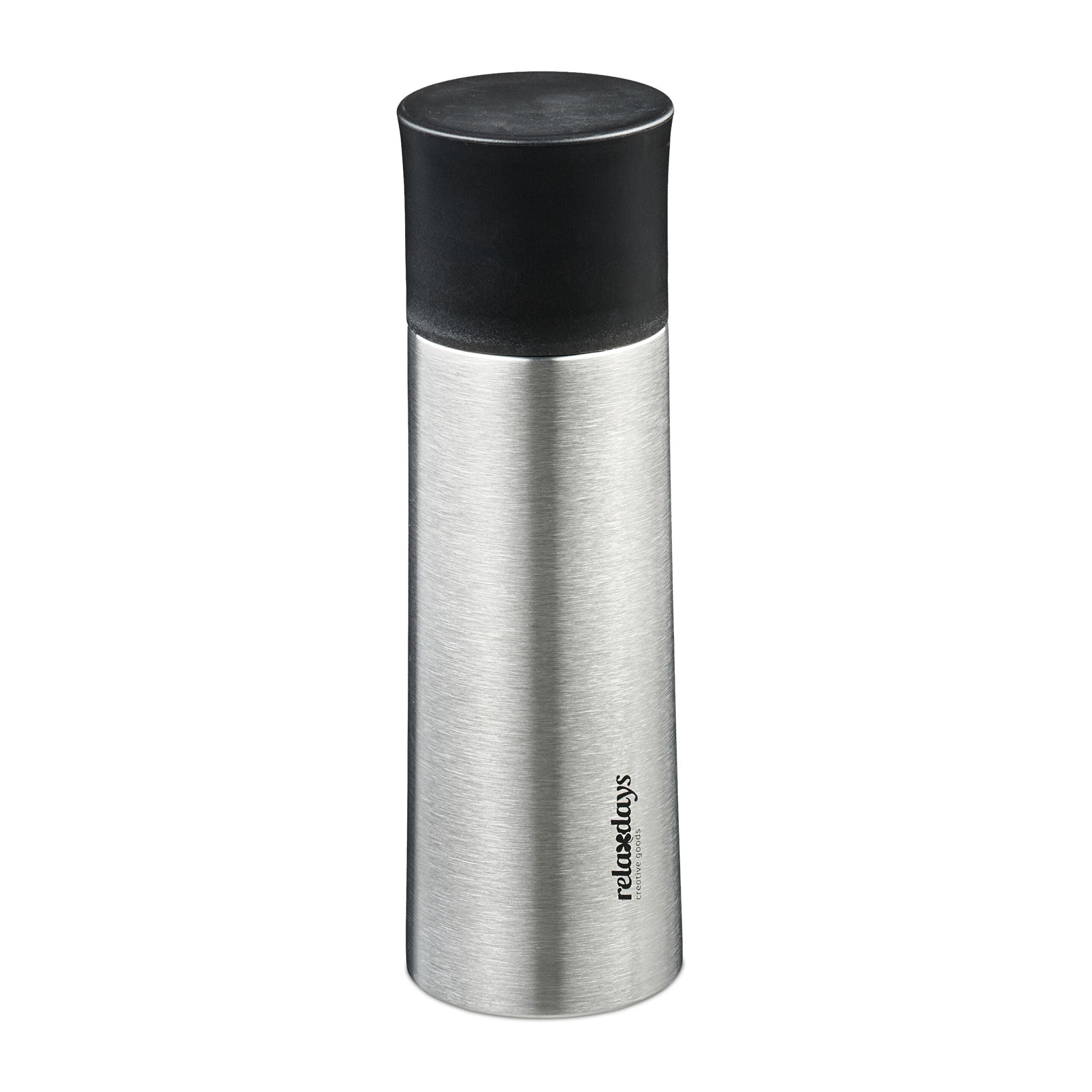 Trinkflasche Edelstahl 400ml mit Becher Schwarz-Silber von Relaxdays