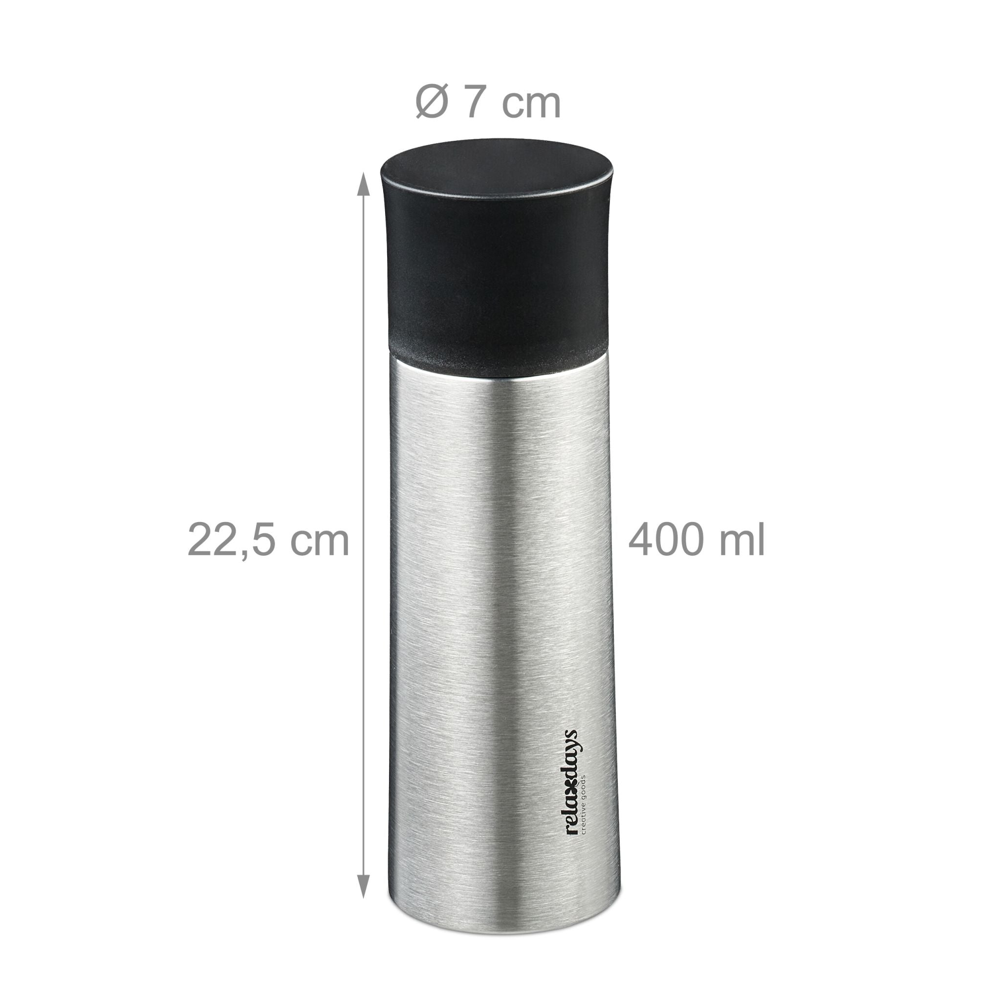 Trinkflasche Edelstahl 400ml mit Becher Schwarz-Silber von Relaxdays