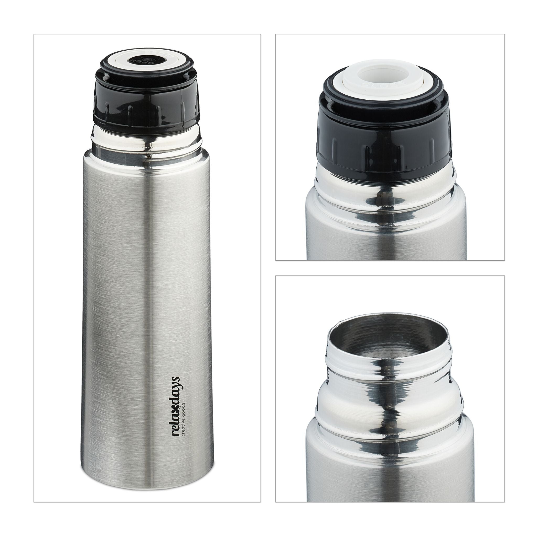 Trinkflasche Edelstahl 400ml mit Becher Schwarz-Silber von Relaxdays