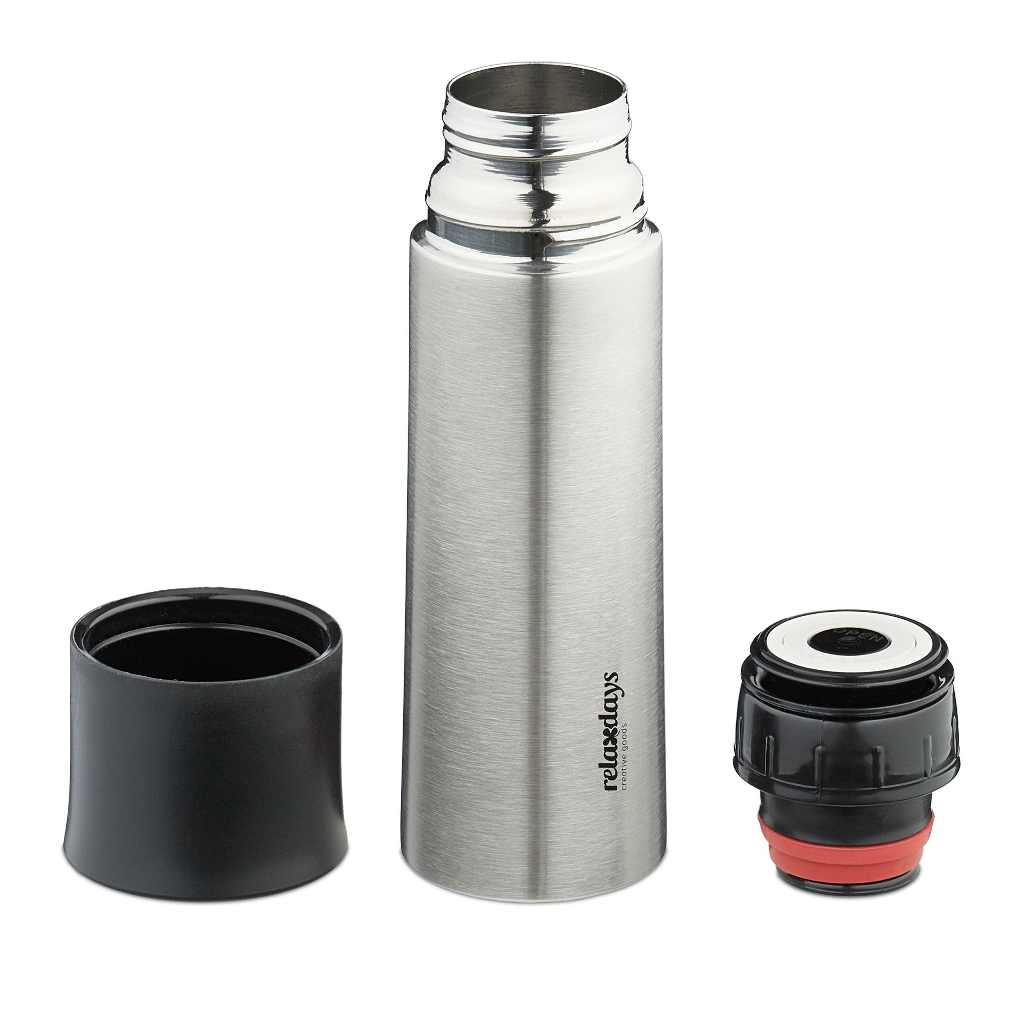 Trinkflasche Edelstahl 400ml mit Becher Schwarz-Silber von Relaxdays
