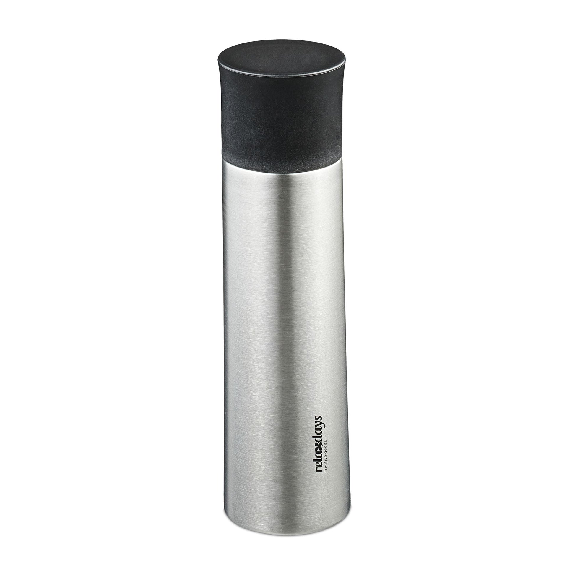 Trinkflasche Edelstahl 500ml mit Becher Schwarz-Silber von Relaxdays
