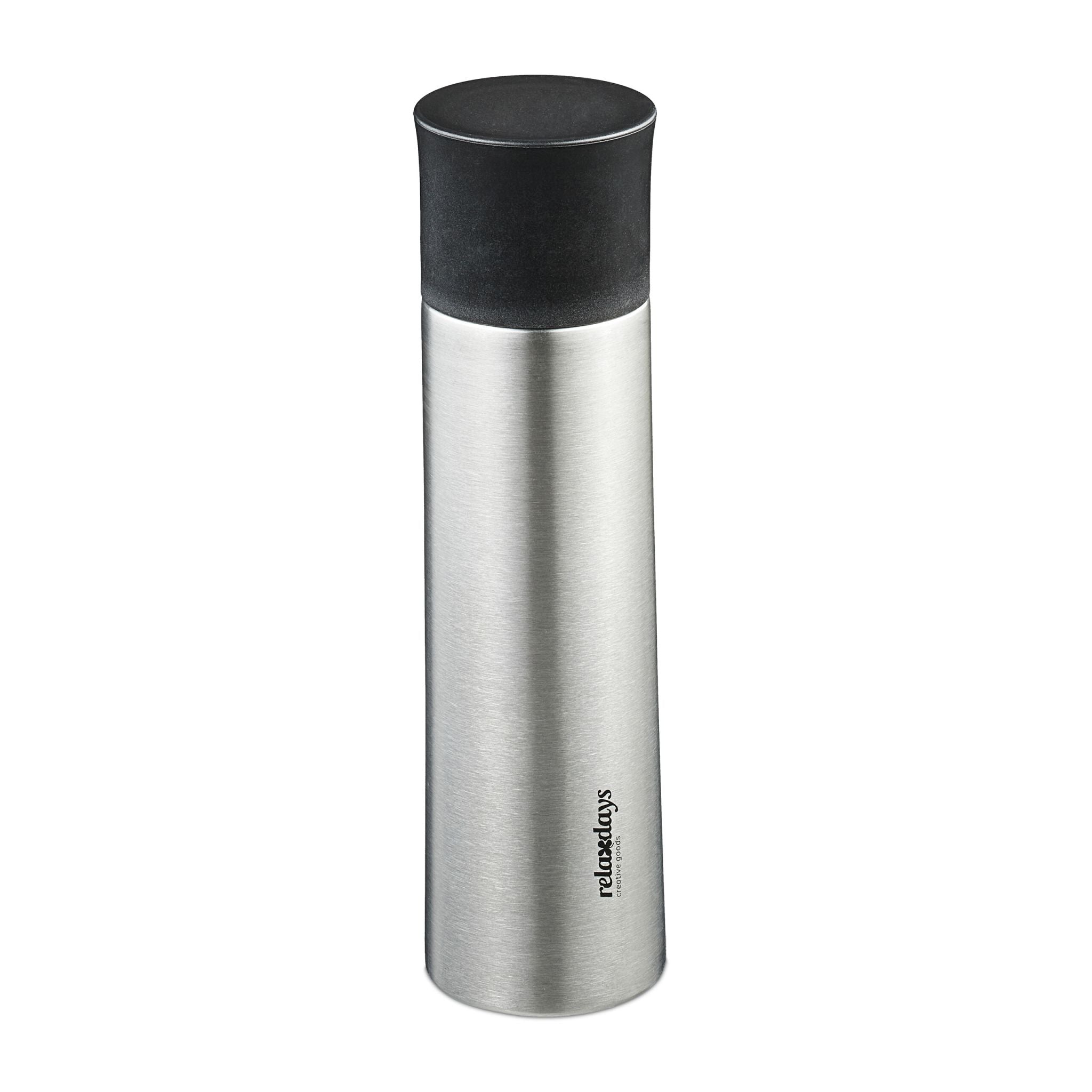 Trinkflasche Edelstahl 500ml mit Becher Schwarz-Silber von Relaxdays
