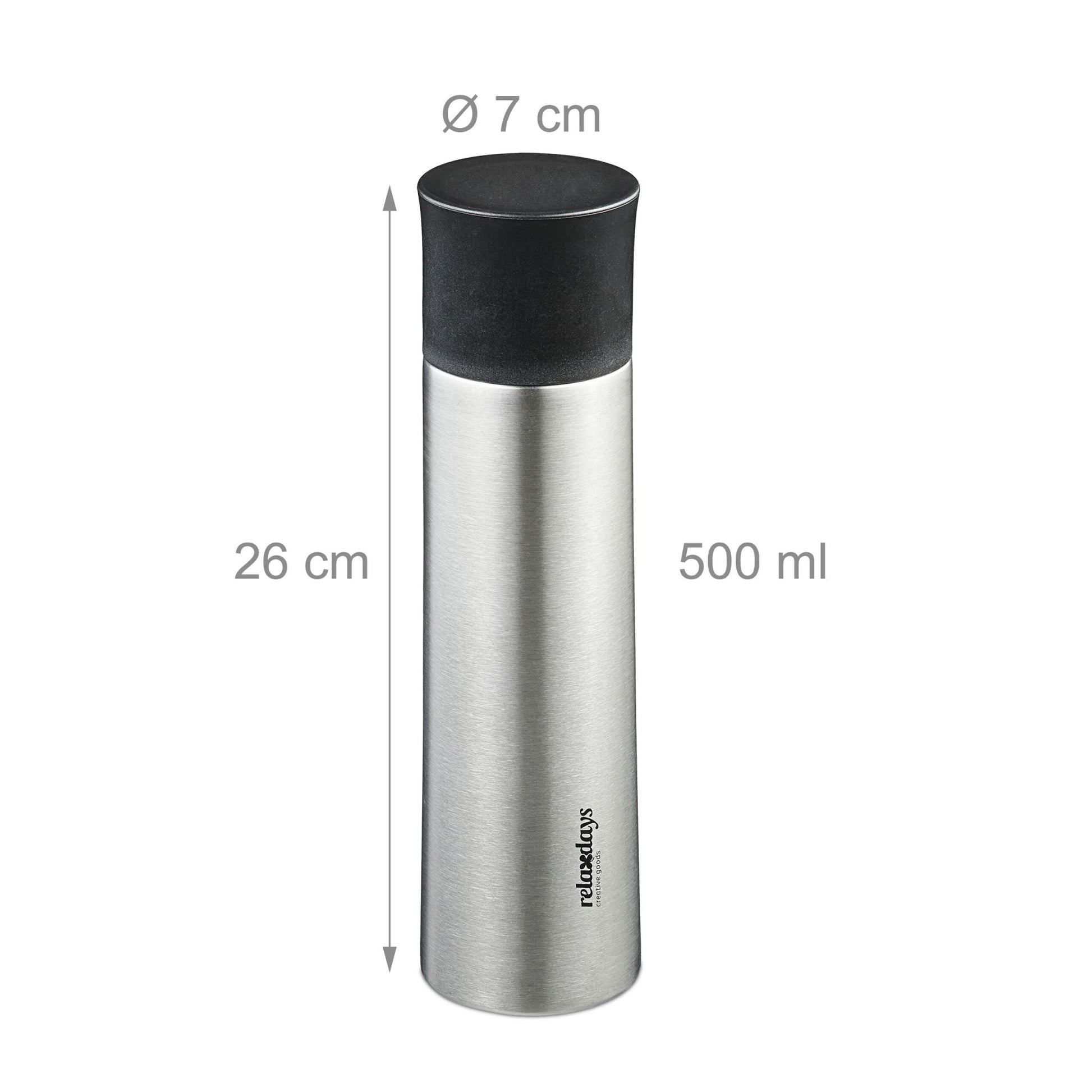 Trinkflasche Edelstahl 500ml mit Becher Schwarz-Silber von Relaxdays