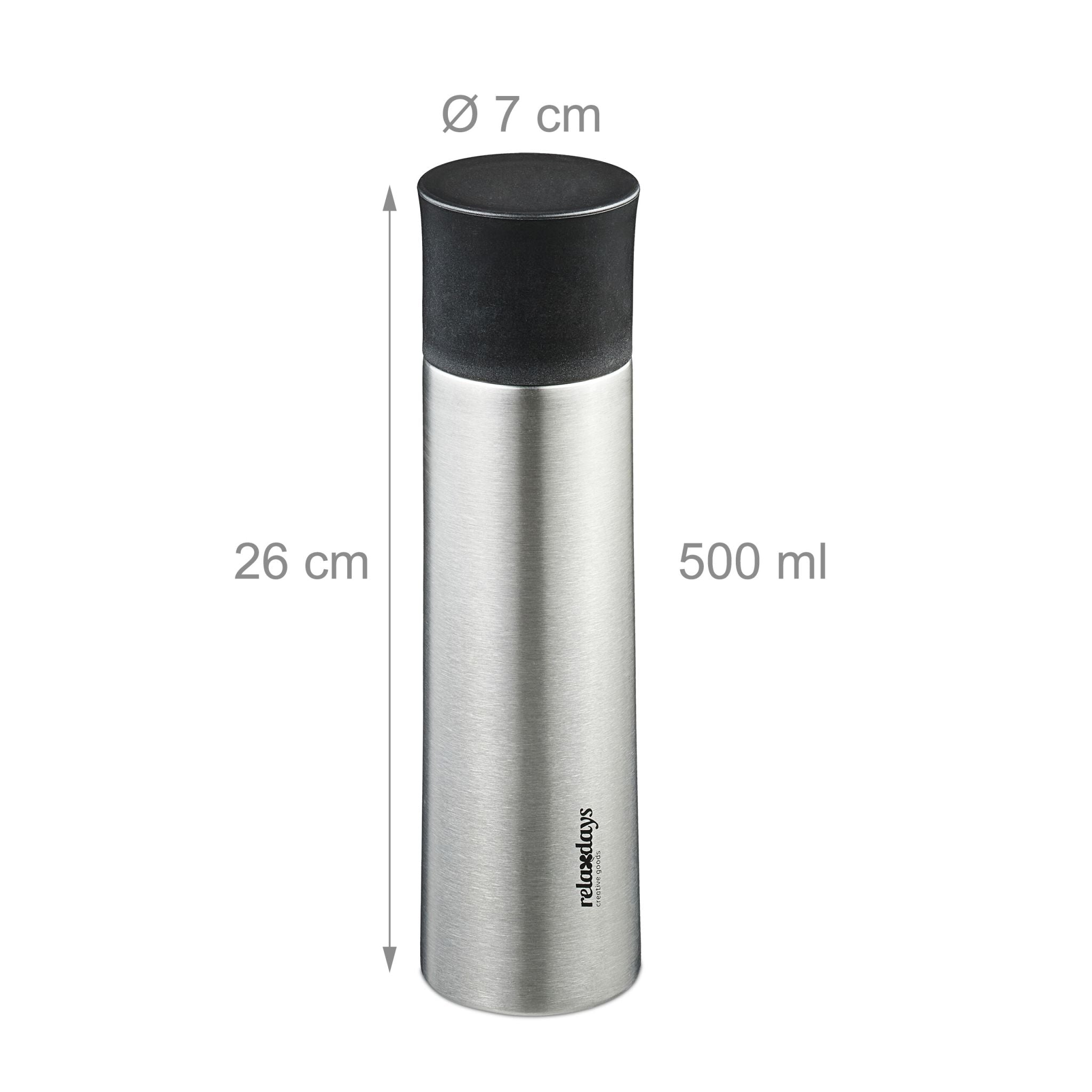 Trinkflasche Edelstahl 500ml mit Becher Schwarz-Silber von Relaxdays
