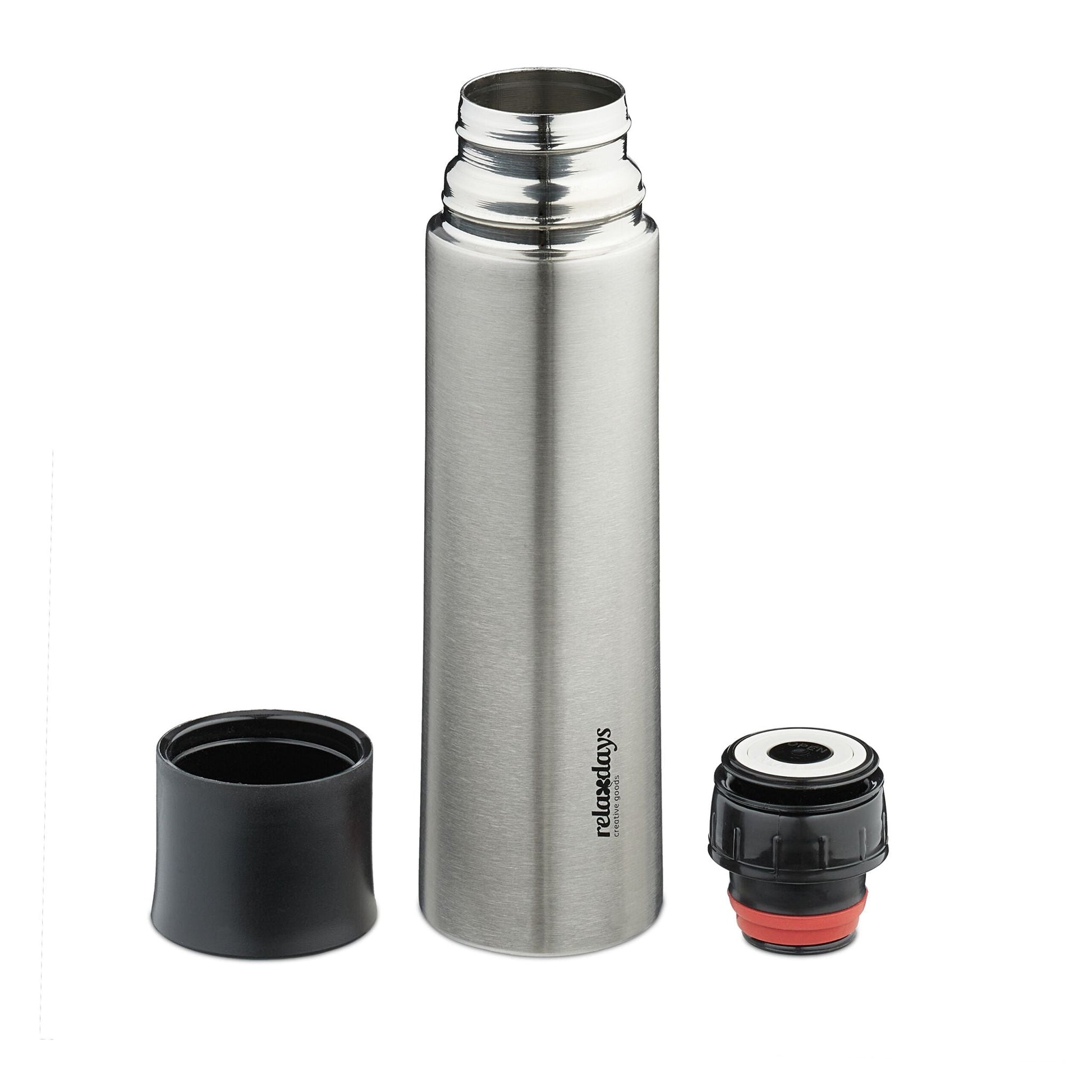 Trinkflasche Edelstahl 500ml mit Becher Schwarz-Silber von Relaxdays