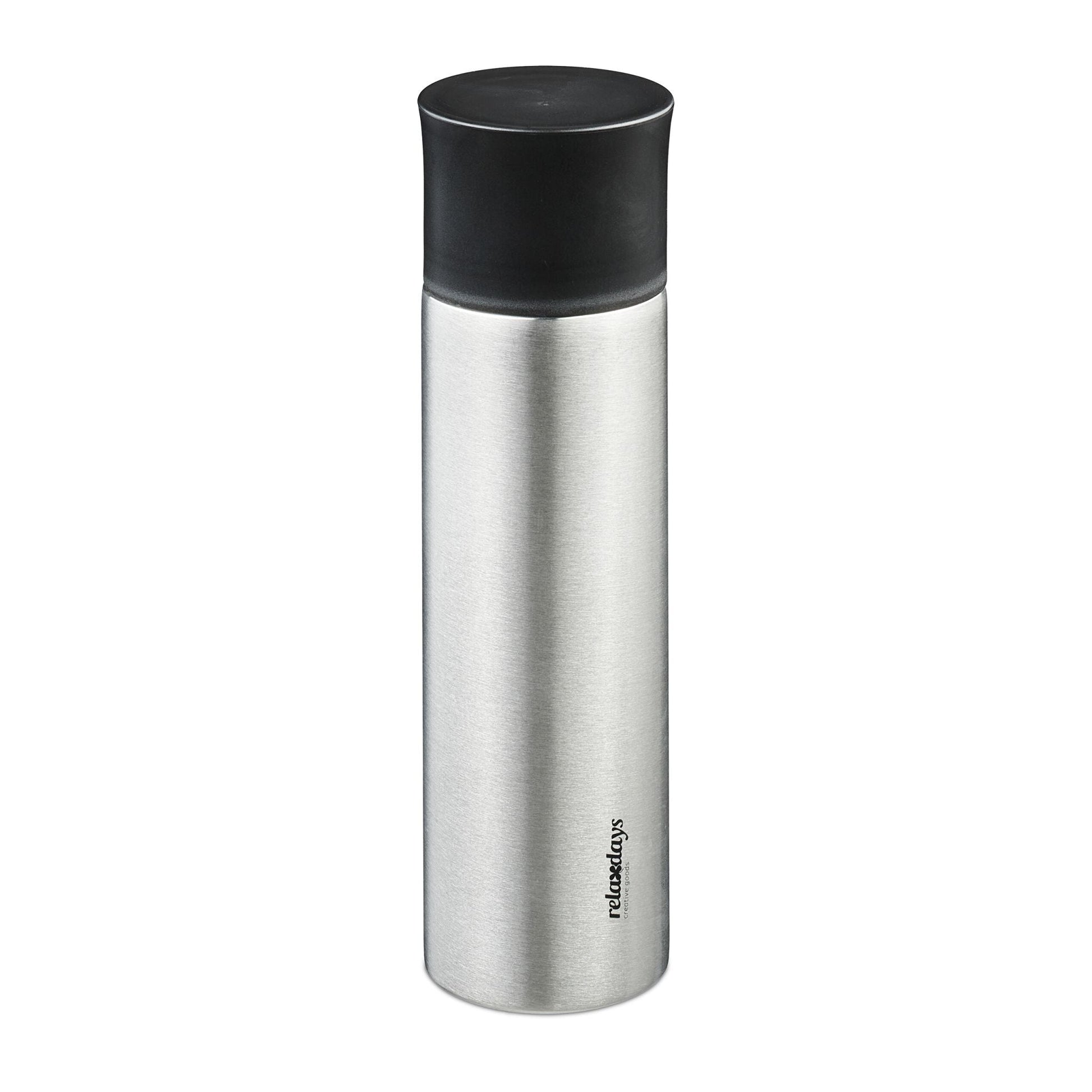 Trinkflasche Edelstahl 750ml mit Becher Schwarz-Silber von Relaxdays