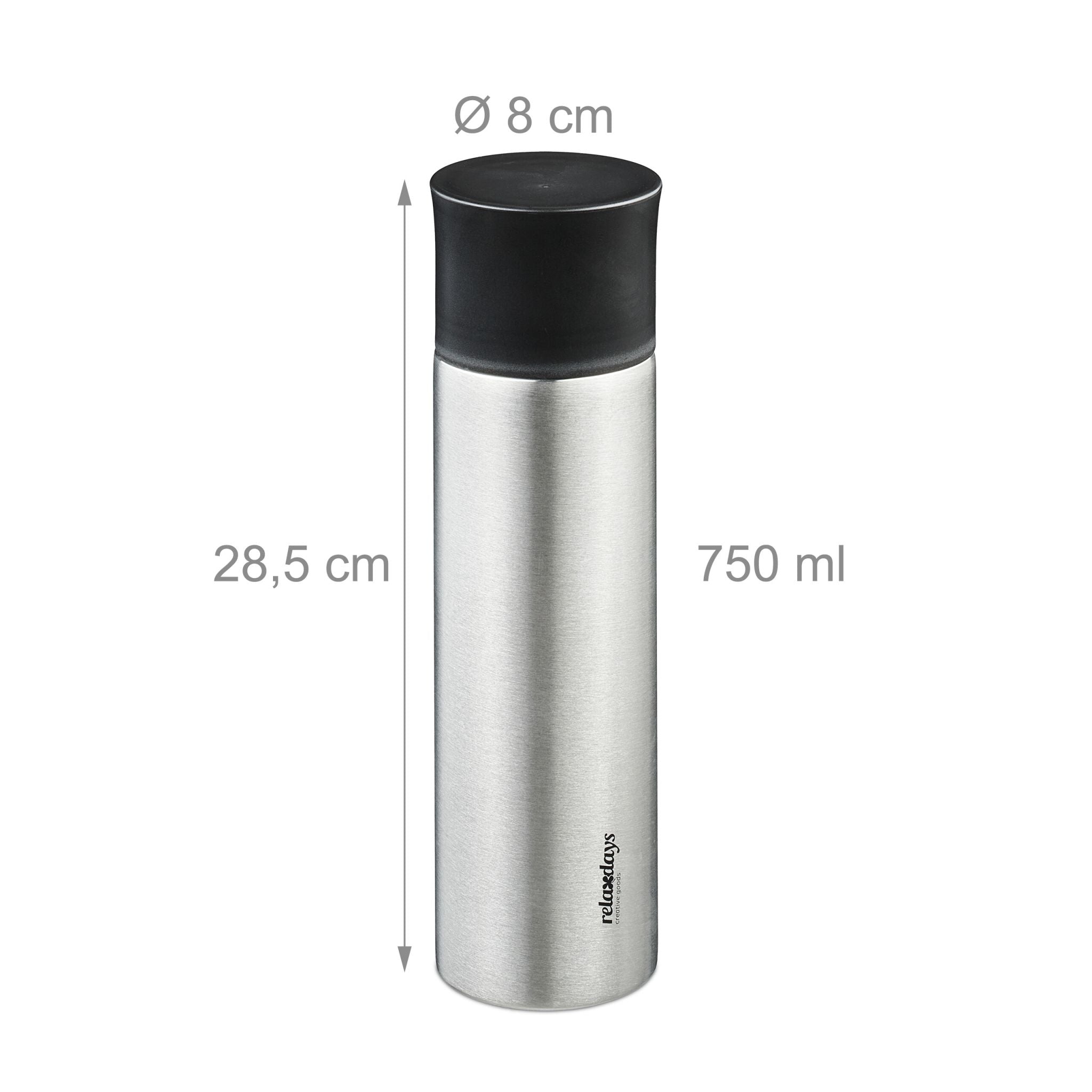 Trinkflasche Edelstahl 750ml mit Becher Schwarz-Silber von Relaxdays