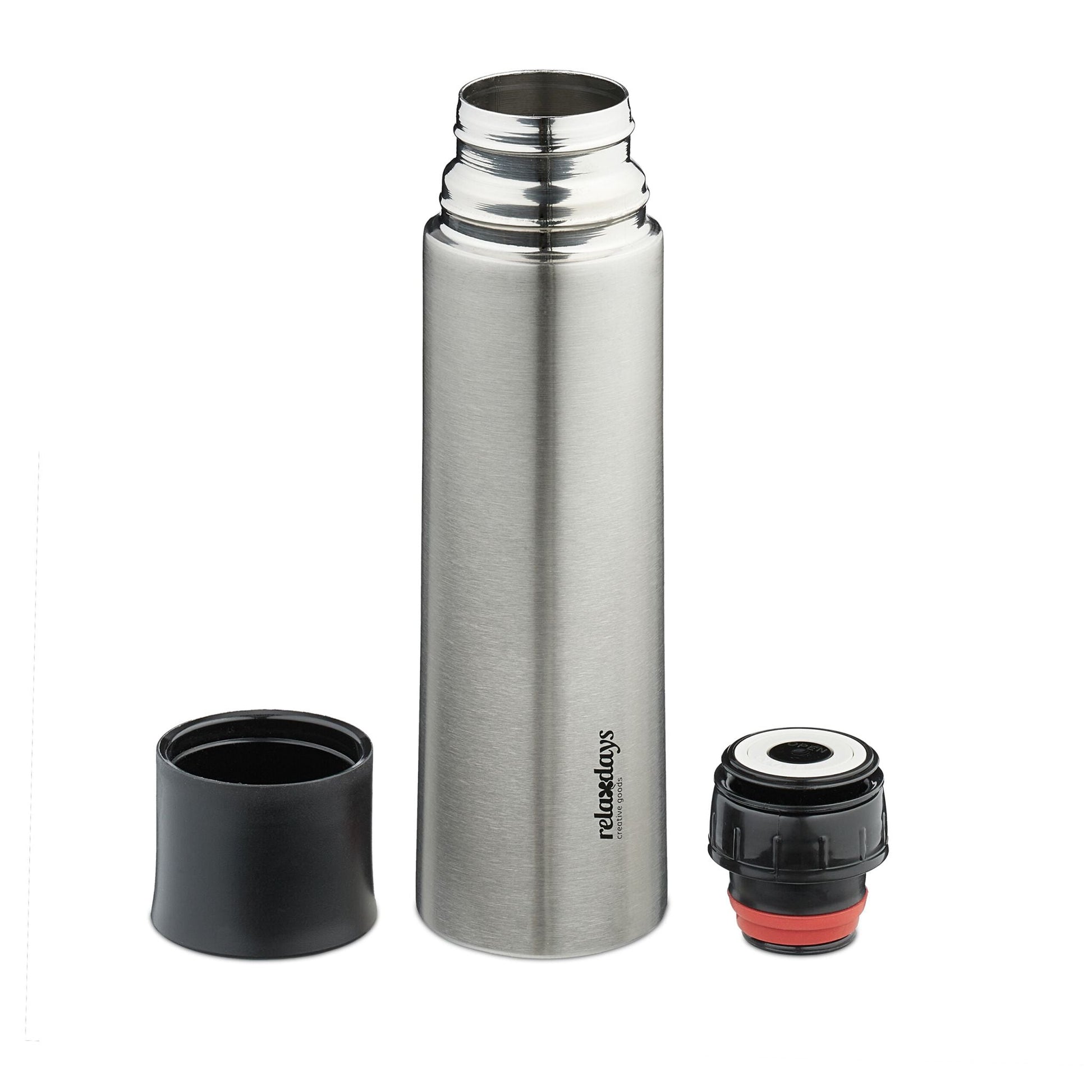Trinkflasche Edelstahl 750ml mit Becher Schwarz-Silber von Relaxdays