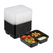 Meal Prep Boxen 3 Fächer 24er-Set Schwarz-Transparent von Relaxdays